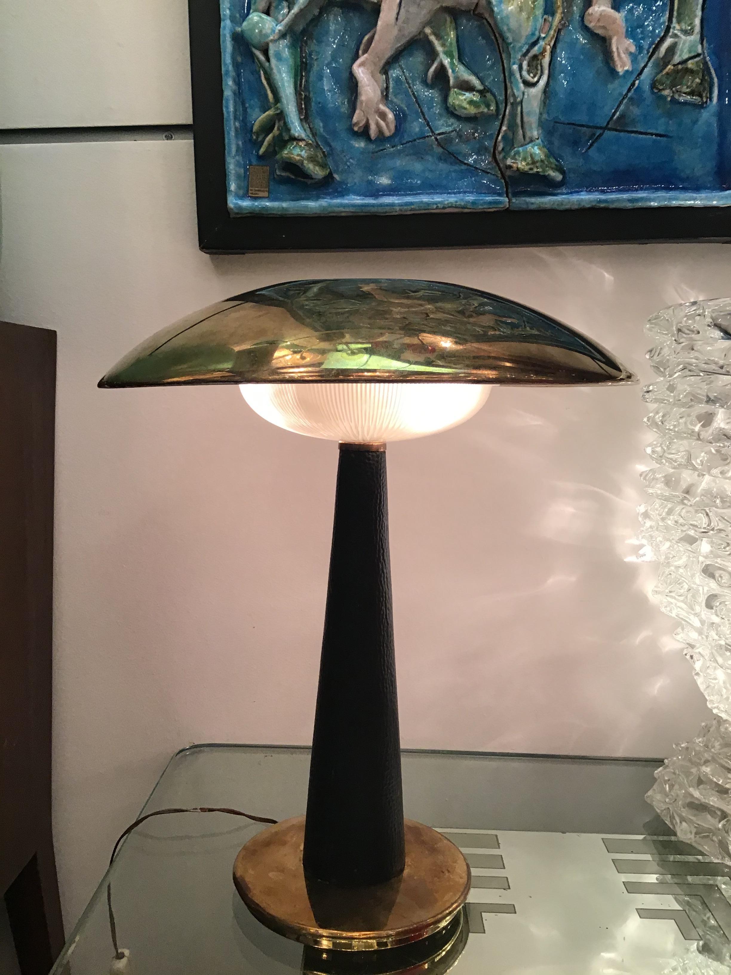 Stilnovo table lamp brass glass skin 1950 Italy.