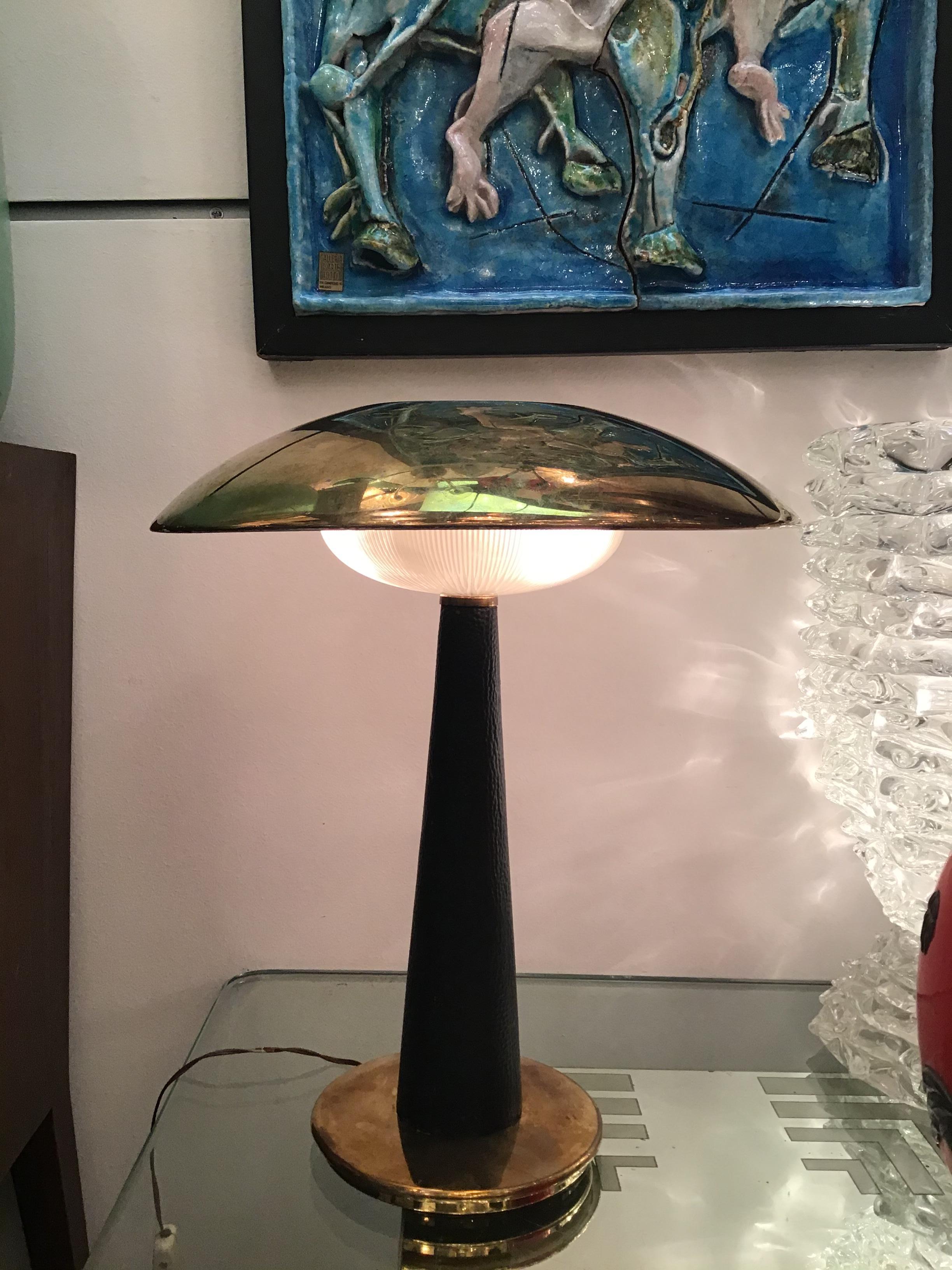 Italian Stilnovo Table Lamp Brass Glass Skin 1950 Italy  For Sale