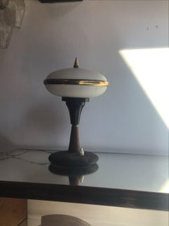 Stilnovo Table Lamp Brass Glass Wood, 1955, Italy