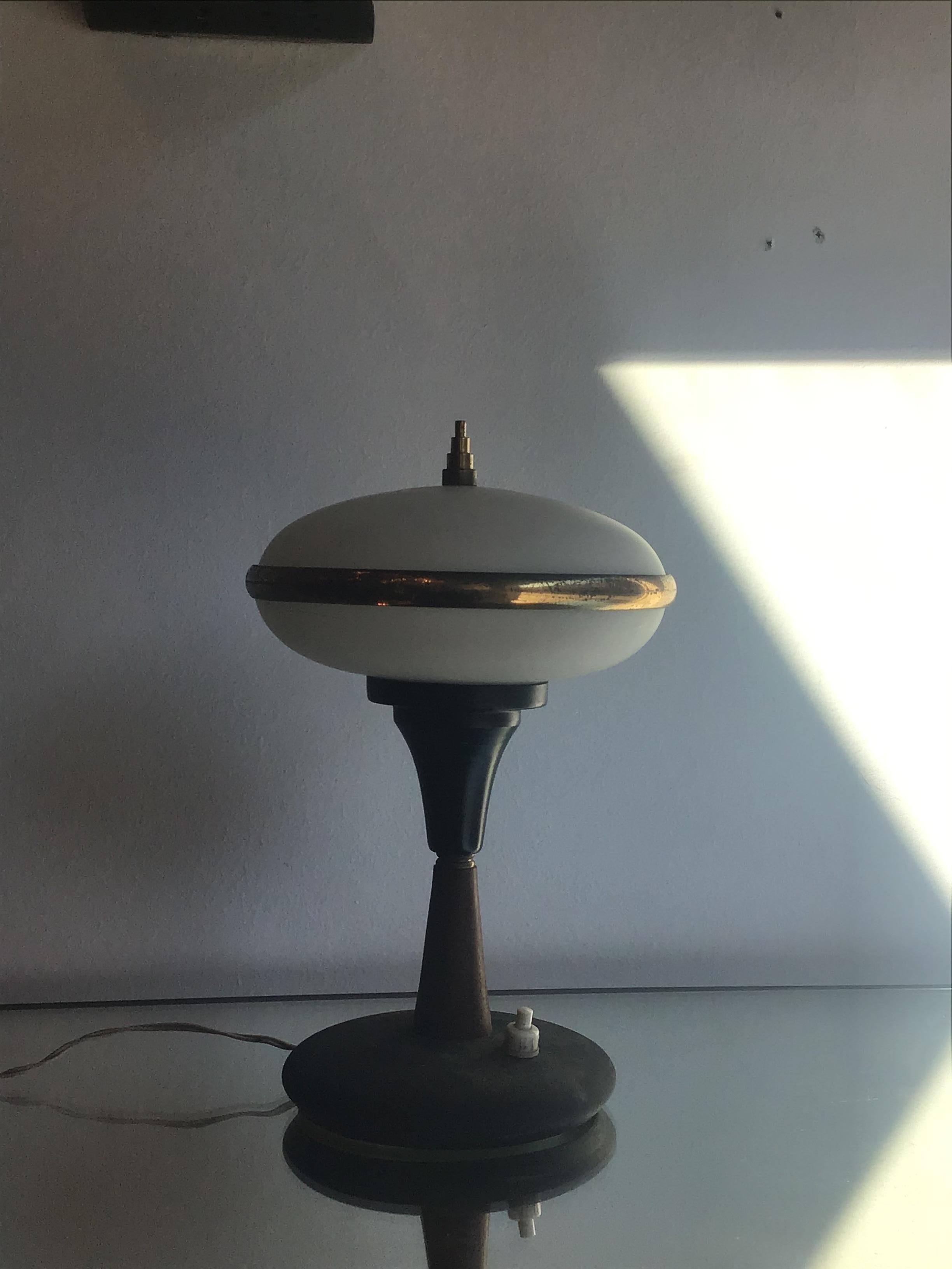 Other Stilnovo Table Lamp Brass Glass Wood, 1955, Italy For Sale