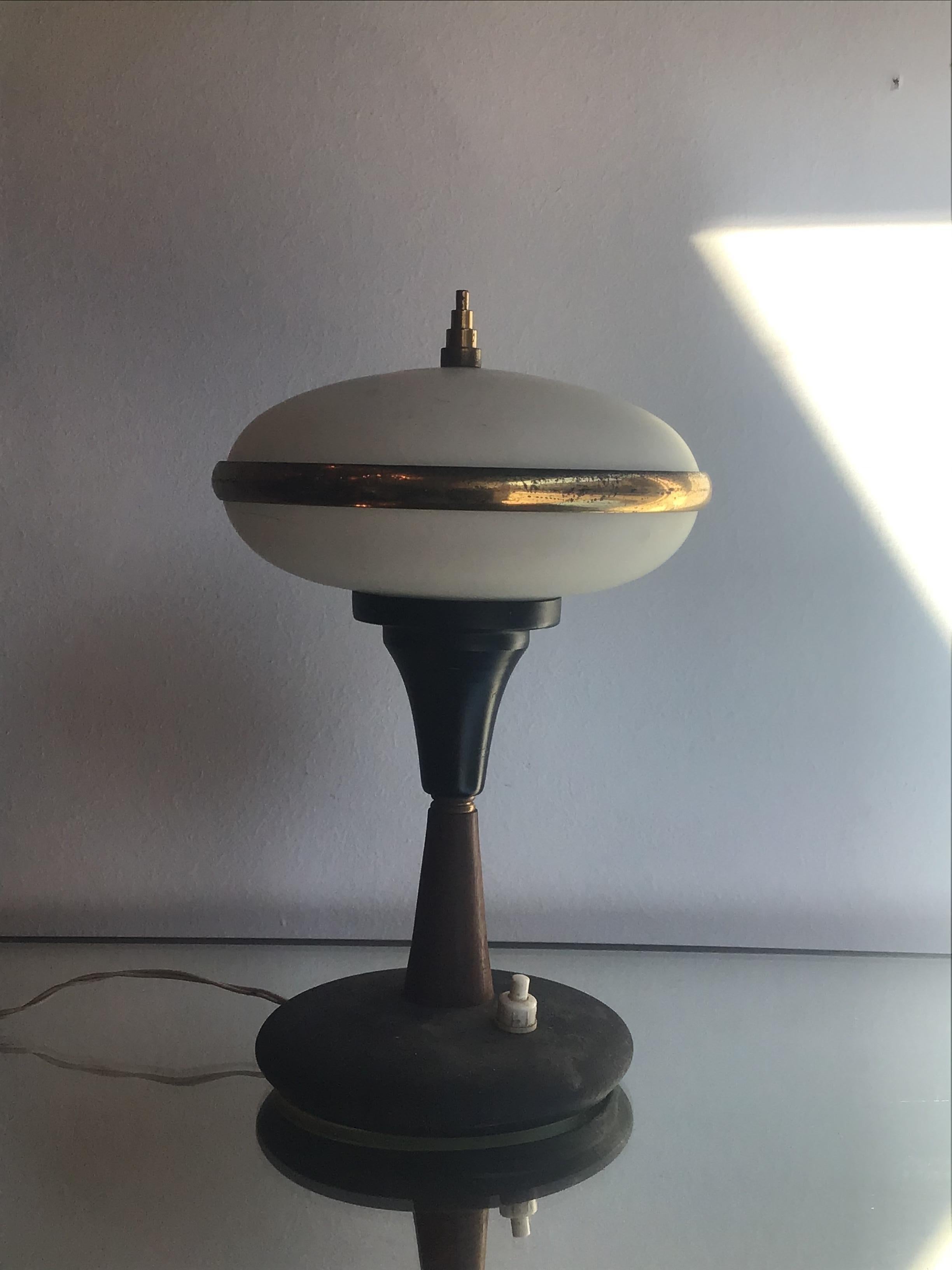 Stilnovo Table Lamp Brass Glass Wood, 1955, Italy For Sale 1