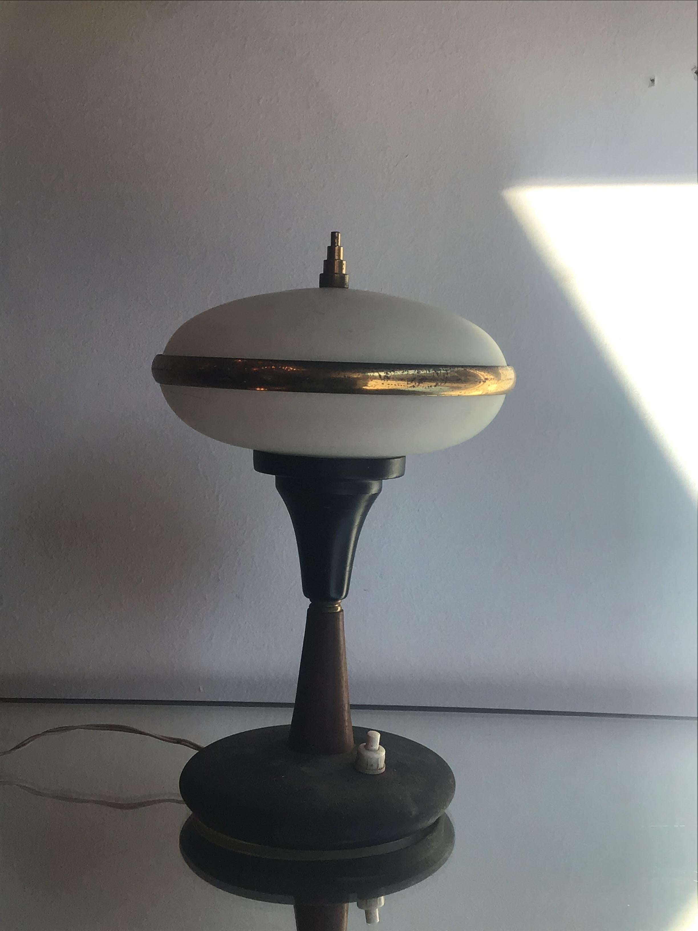 Stilnovo Table Lamp Brass Glass Wood, 1955, Italy For Sale 2