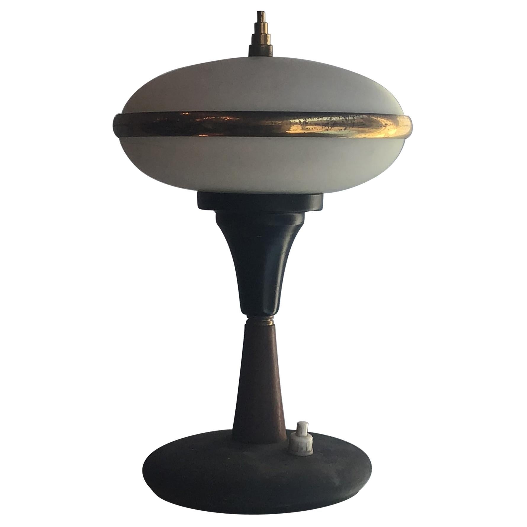 Stilnovo Table Lamp Brass Glass Wood, 1955, Italy For Sale