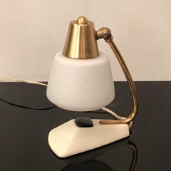 Stilnovo Table Lamp Brass Opaline Glass Metal, 1950, Italy