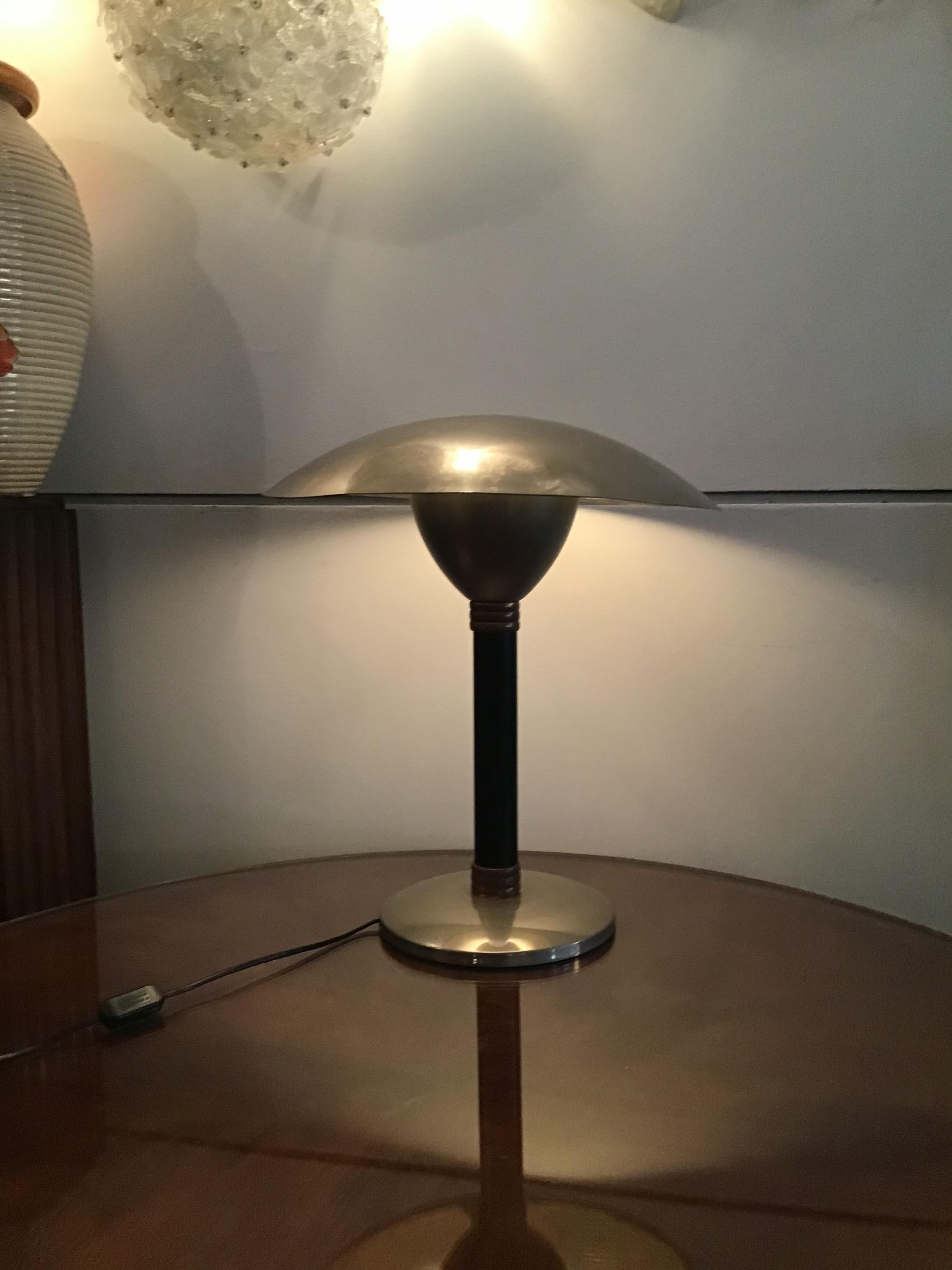 Italian Stilnovo Style Table Lamp Chromed Metal and Copper, 1960, Italy For Sale