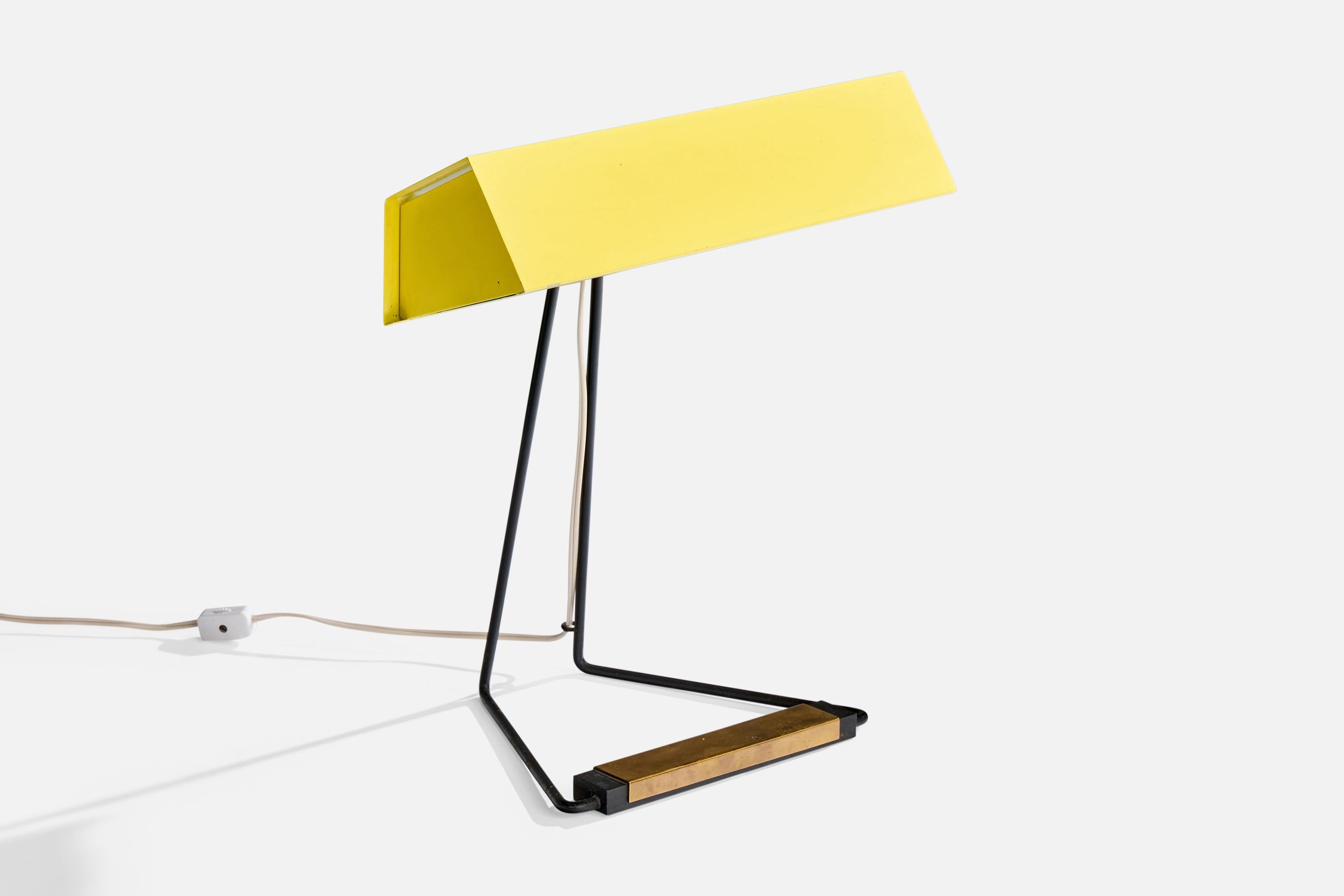 Italian Stilnovo, Table Lamp, Glass, Metal, Brass, Italy, 1950s For Sale