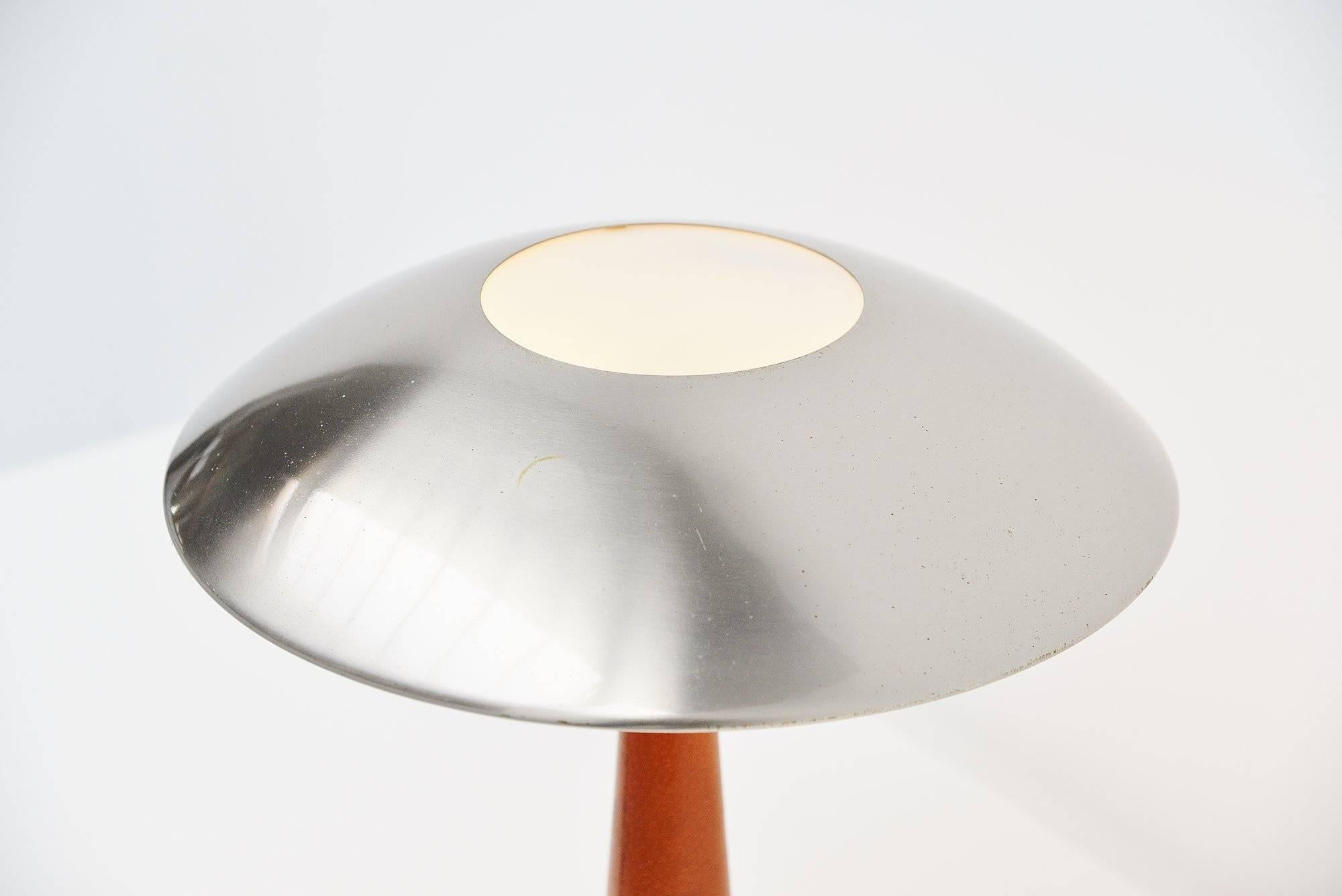 Aluminum Stilnovo Table Lamp Leather Model 8041, Italy, 1960 For Sale
