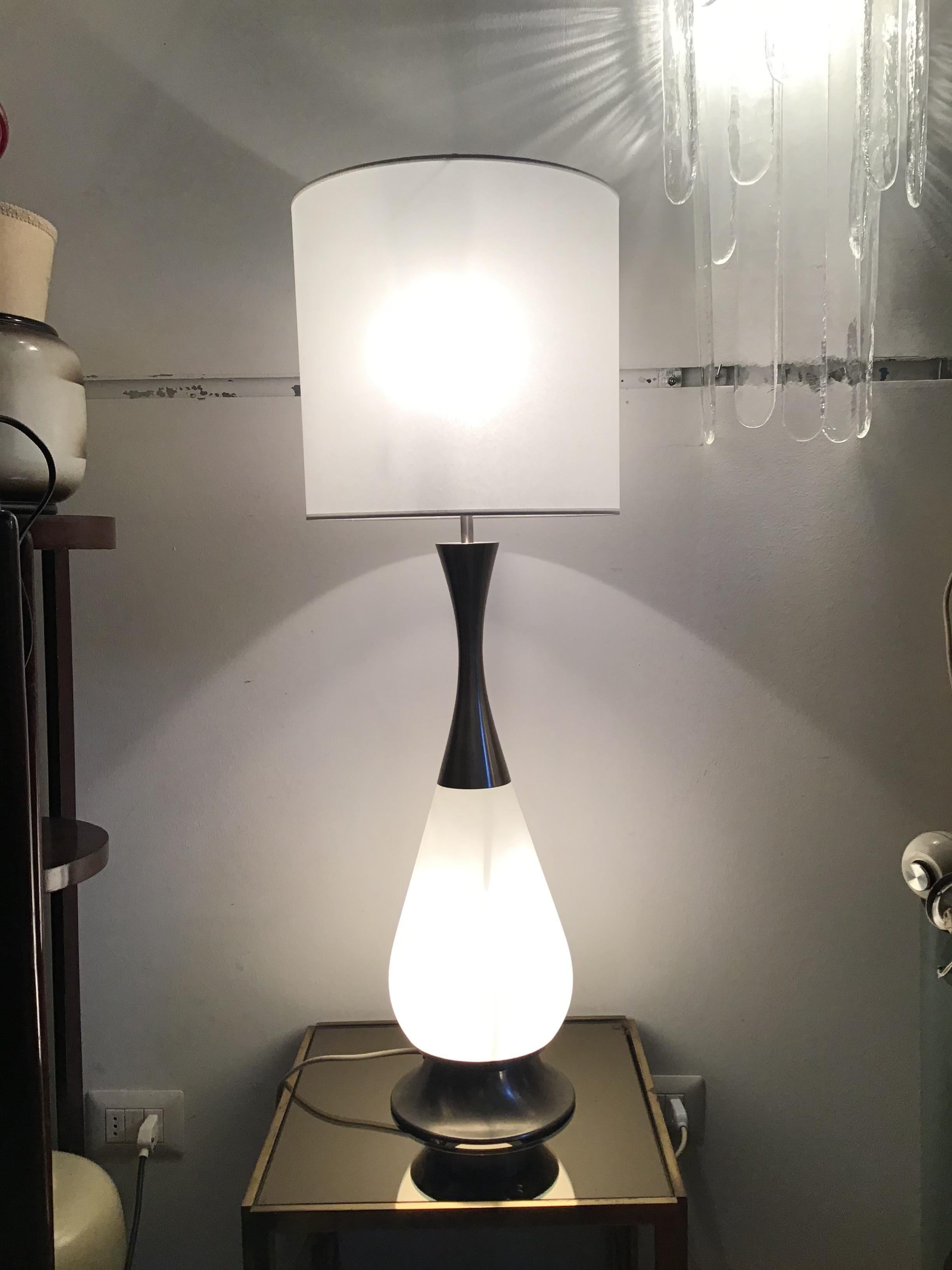 Stilnovo Style table lamp metal crome opaline glass parchment lampshade, 1960, Italy.