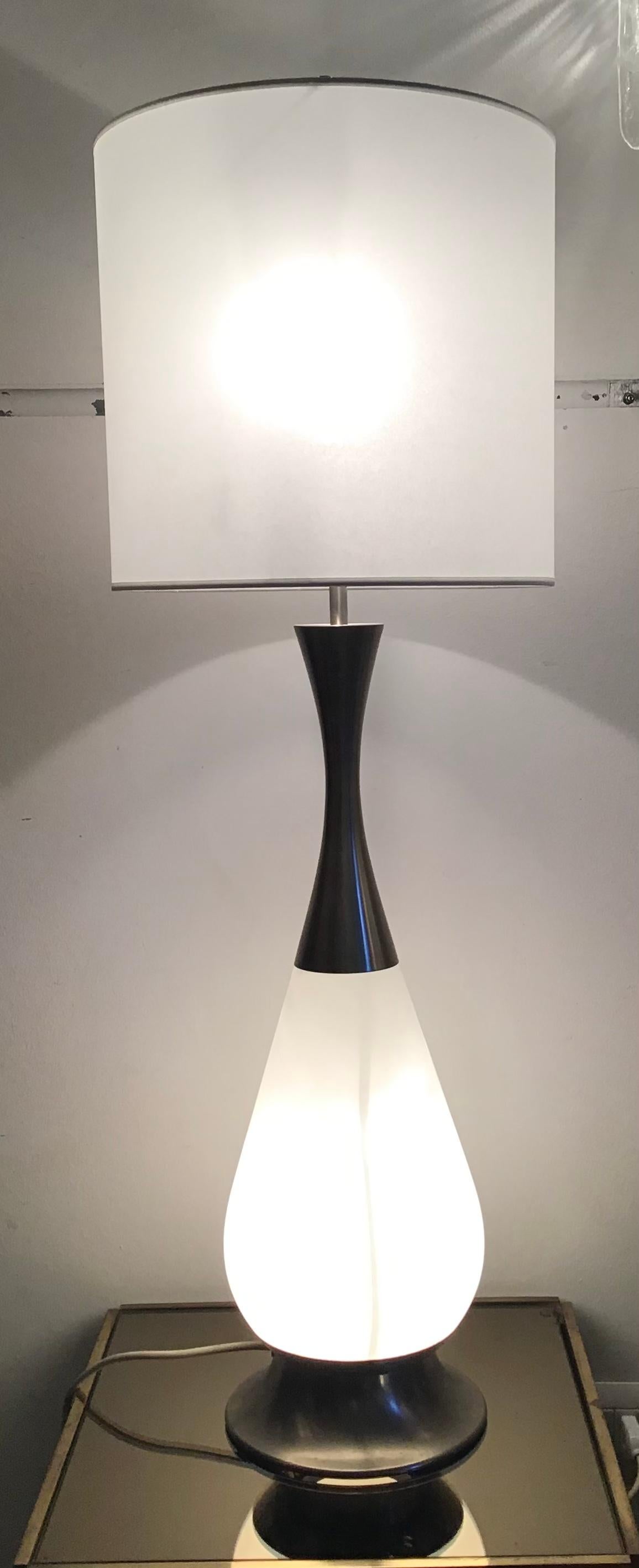 Other Stilnovo Style Table Lamp Metal Crome Opaline Glass Parchment Lampshade, 1960 For Sale