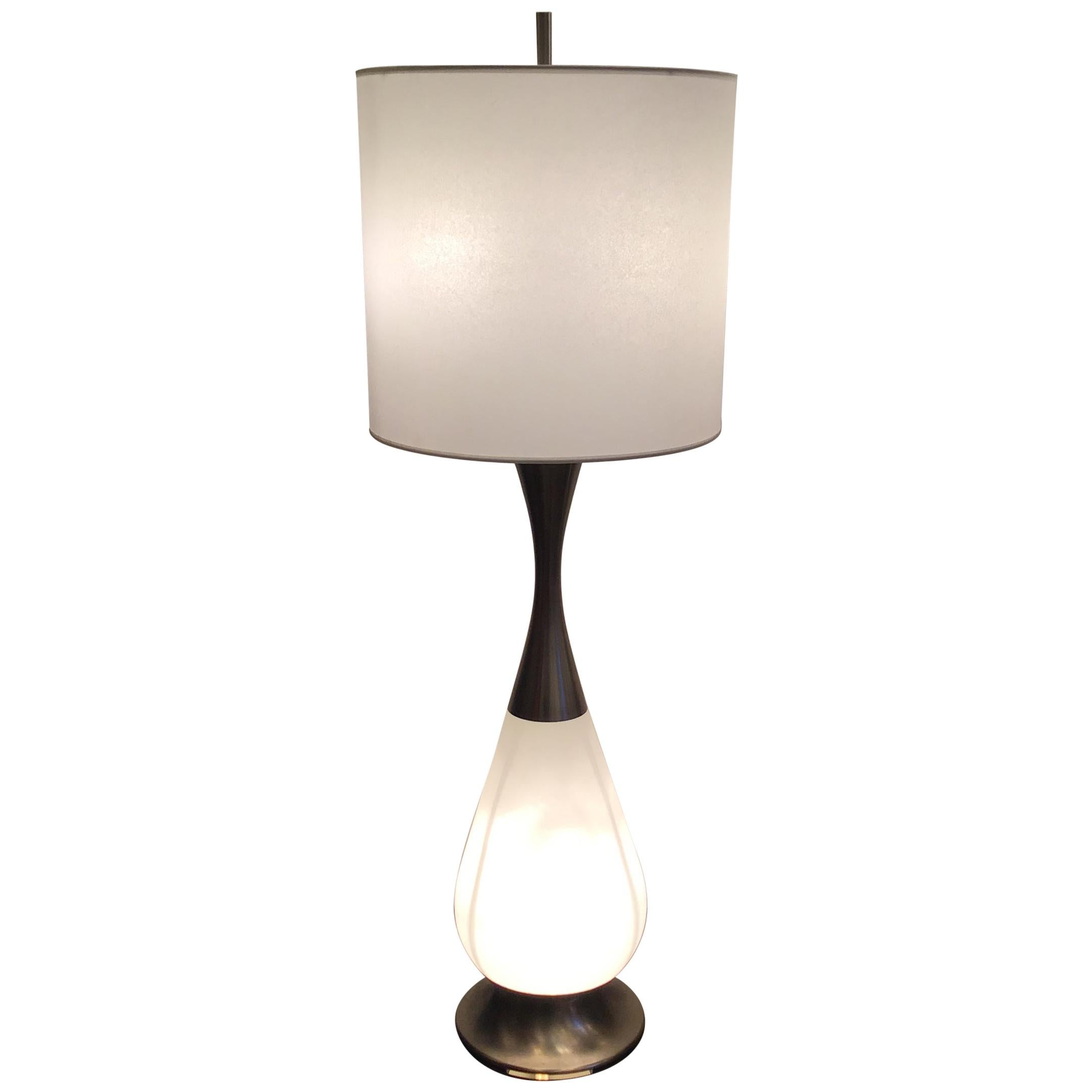 Stilnovo Style Table Lamp Metal Crome Opaline Glass Parchment Lampshade, 1960