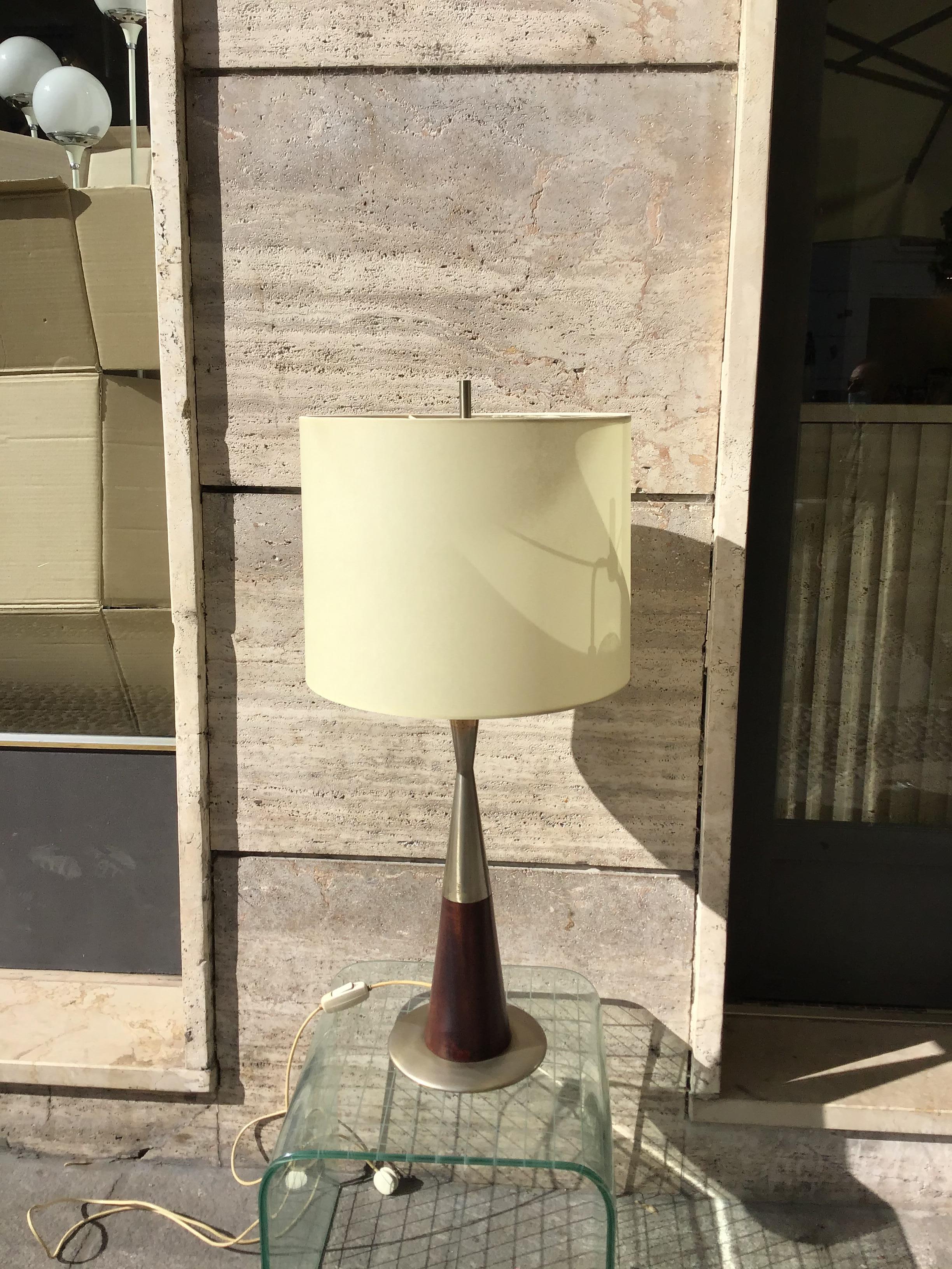 Stilnovo Table Lamp Metal Crome Wood Lampshade, 1960, Italy For Sale 4