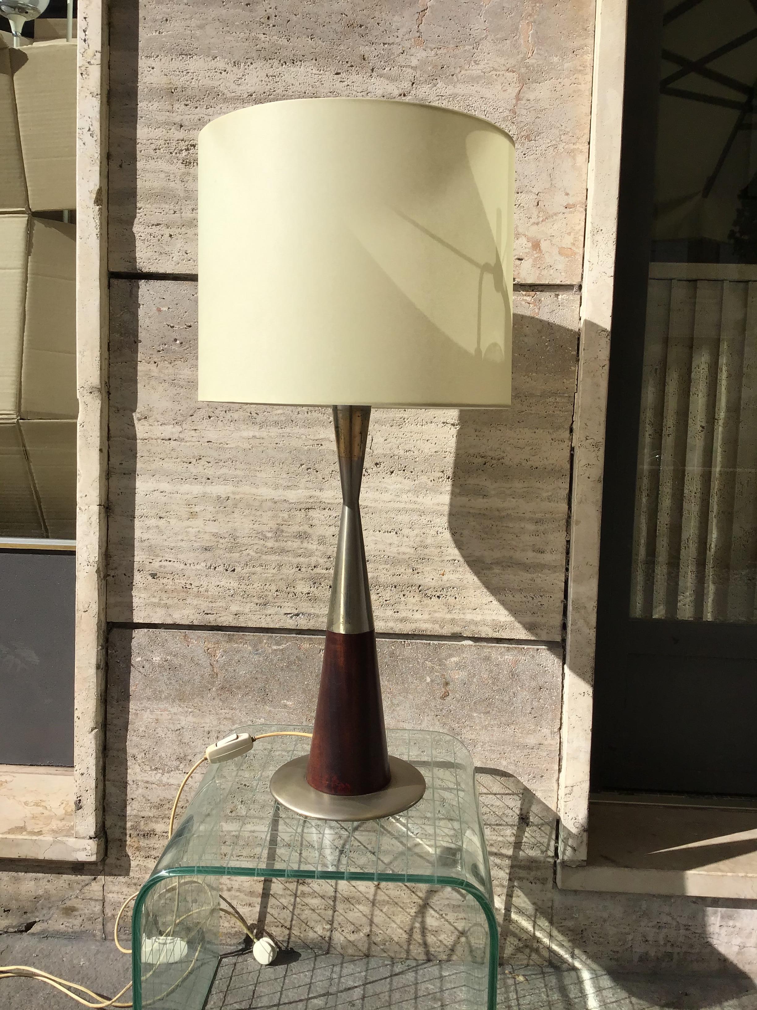 Stilnovo Table Lamp Metal Crome Wood Lampshade, 1960, Italy For Sale 3