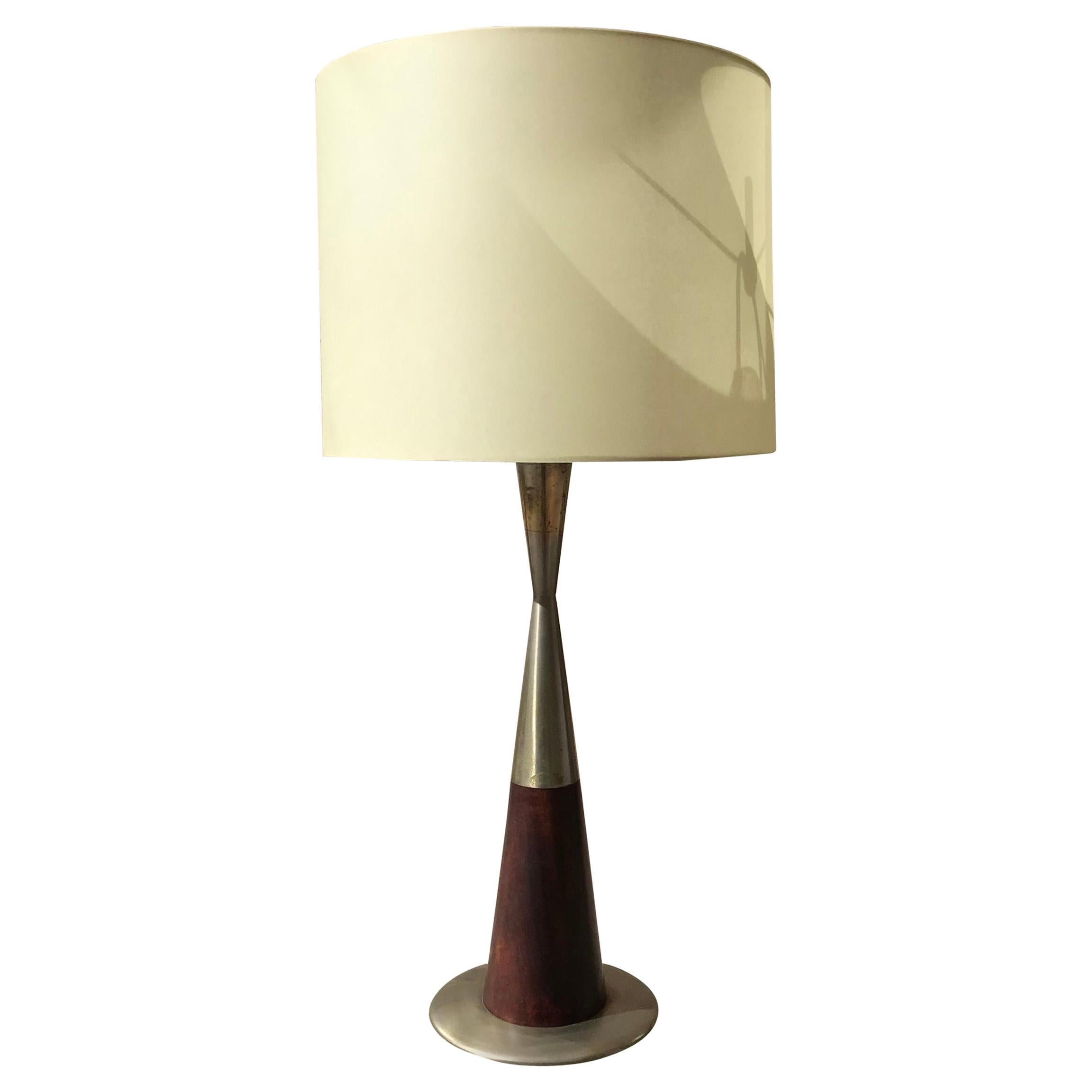 Stilnovo Table Lamp Metal Crome Wood Lampshade, 1960, Italy For Sale