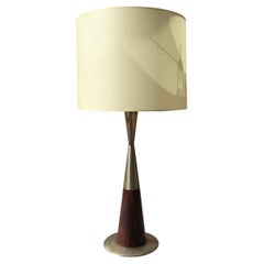 Stilnovo Table Lamp Metal Crome Wood Lampshade, 1960, Italy