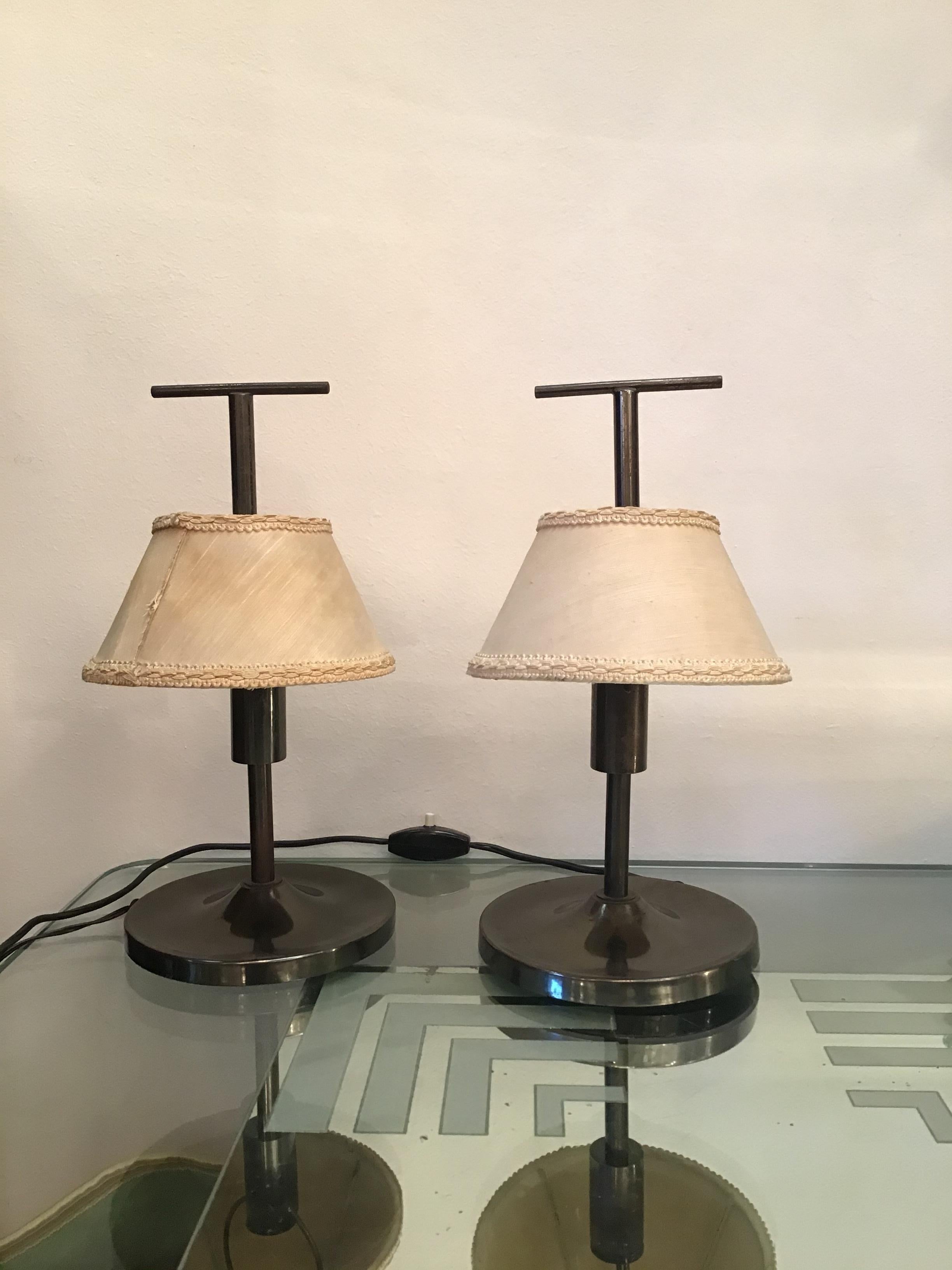 Stilnovo Table Lamps Brass Fabric Lampshade, 1955, Italy 6
