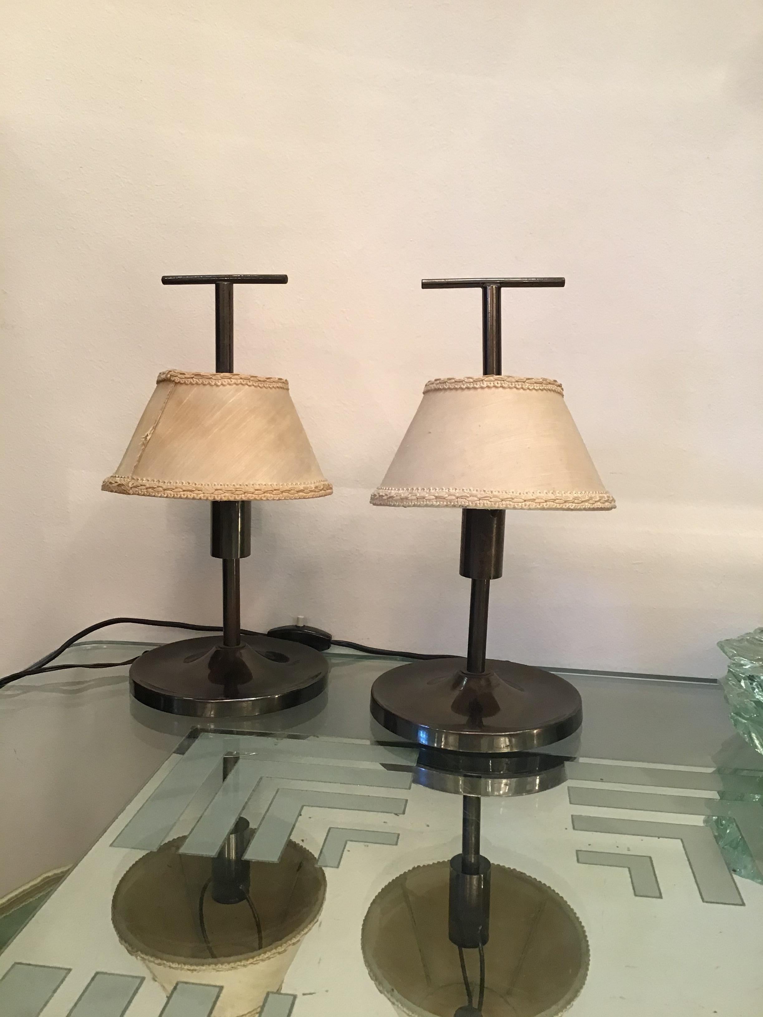 Stilnovo Table Lamps Brass Fabric Lampshade, 1955, Italy In Excellent Condition In Milano, IT