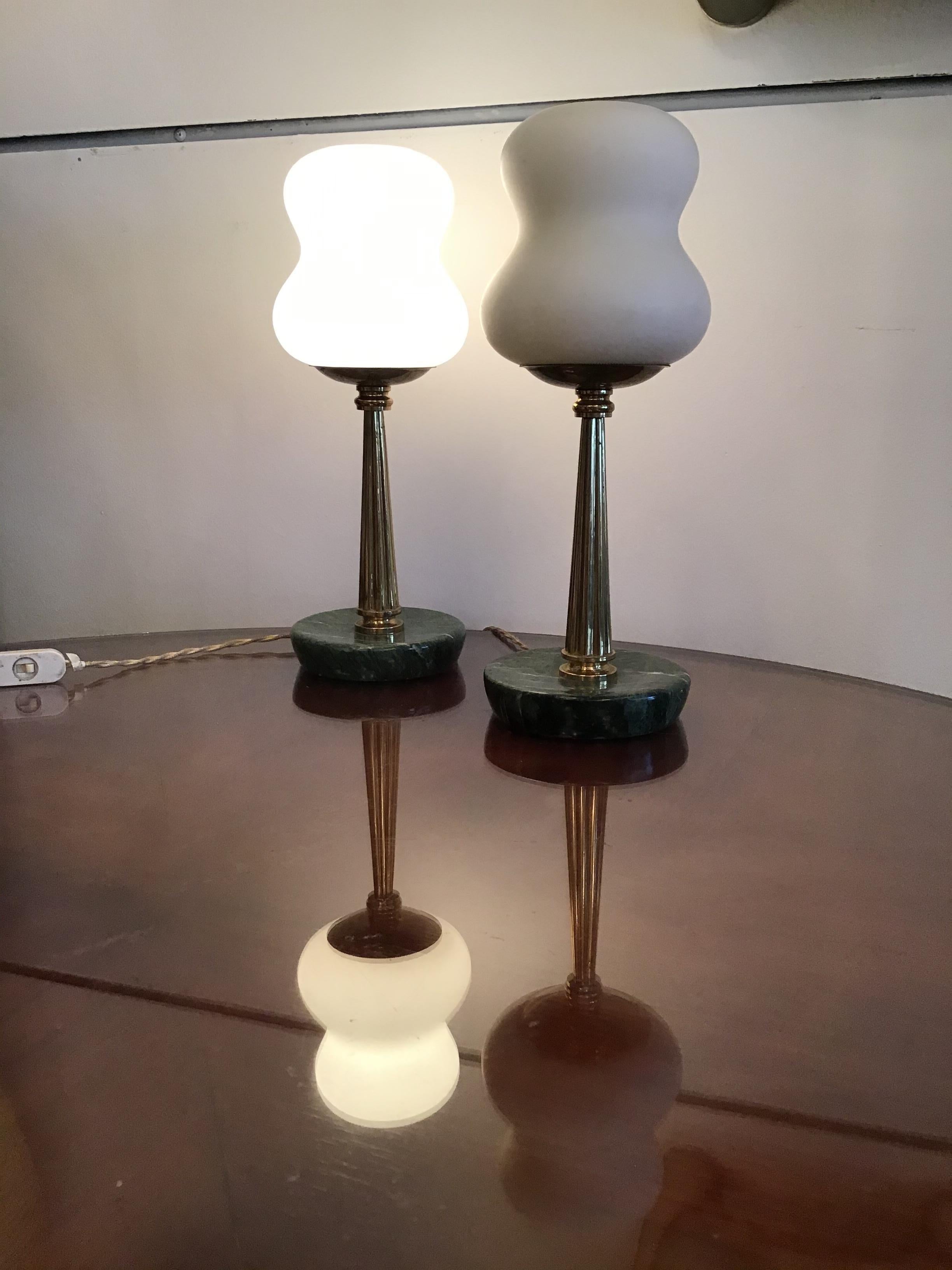 Stilnovo StyleTable Lamps Opaline Brass Marbre, 1950, Italy For Sale 3