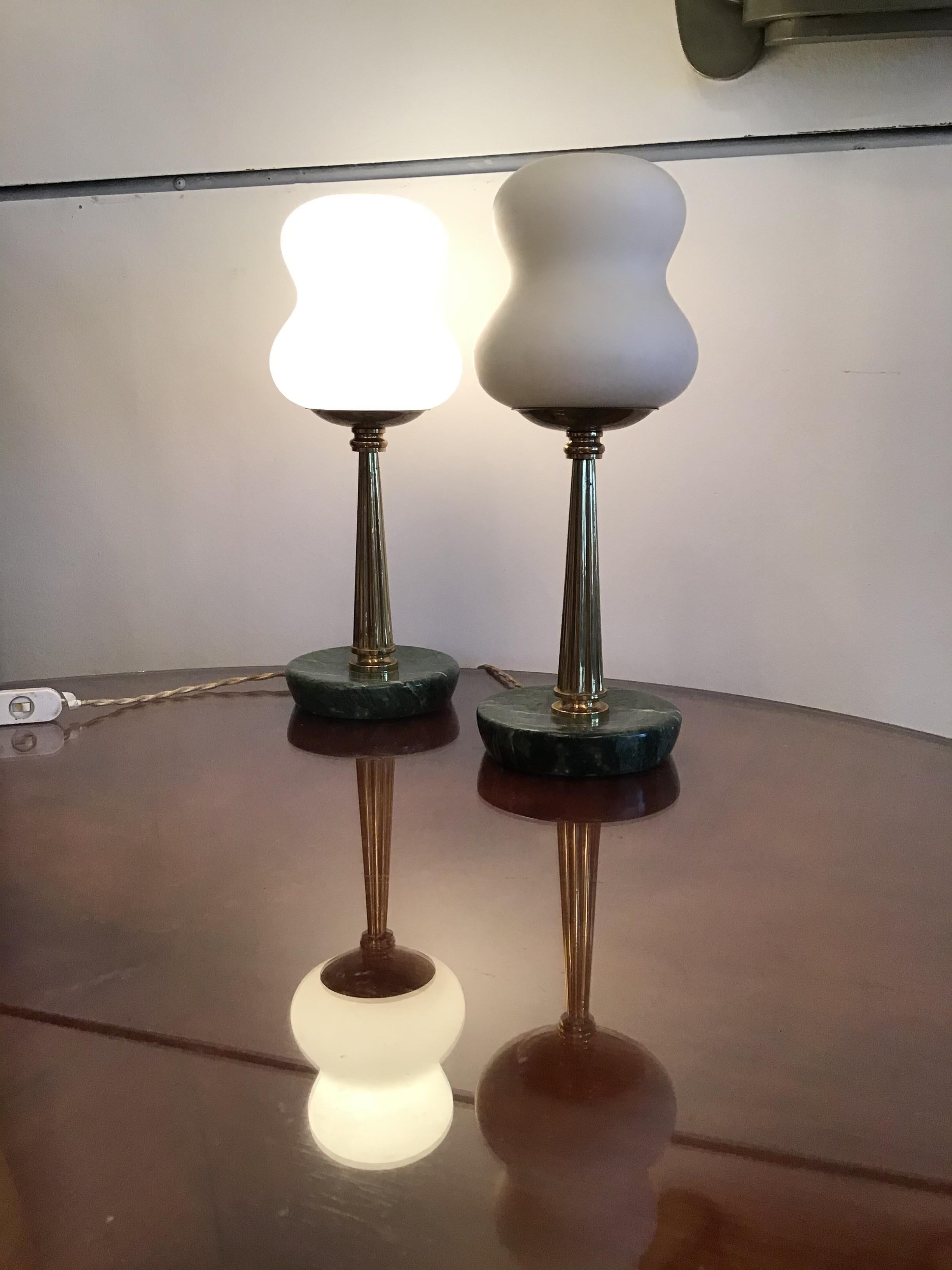 Stilnovo StyleTable Lamps Opaline Brass Marbre, 1950, Italy For Sale 4