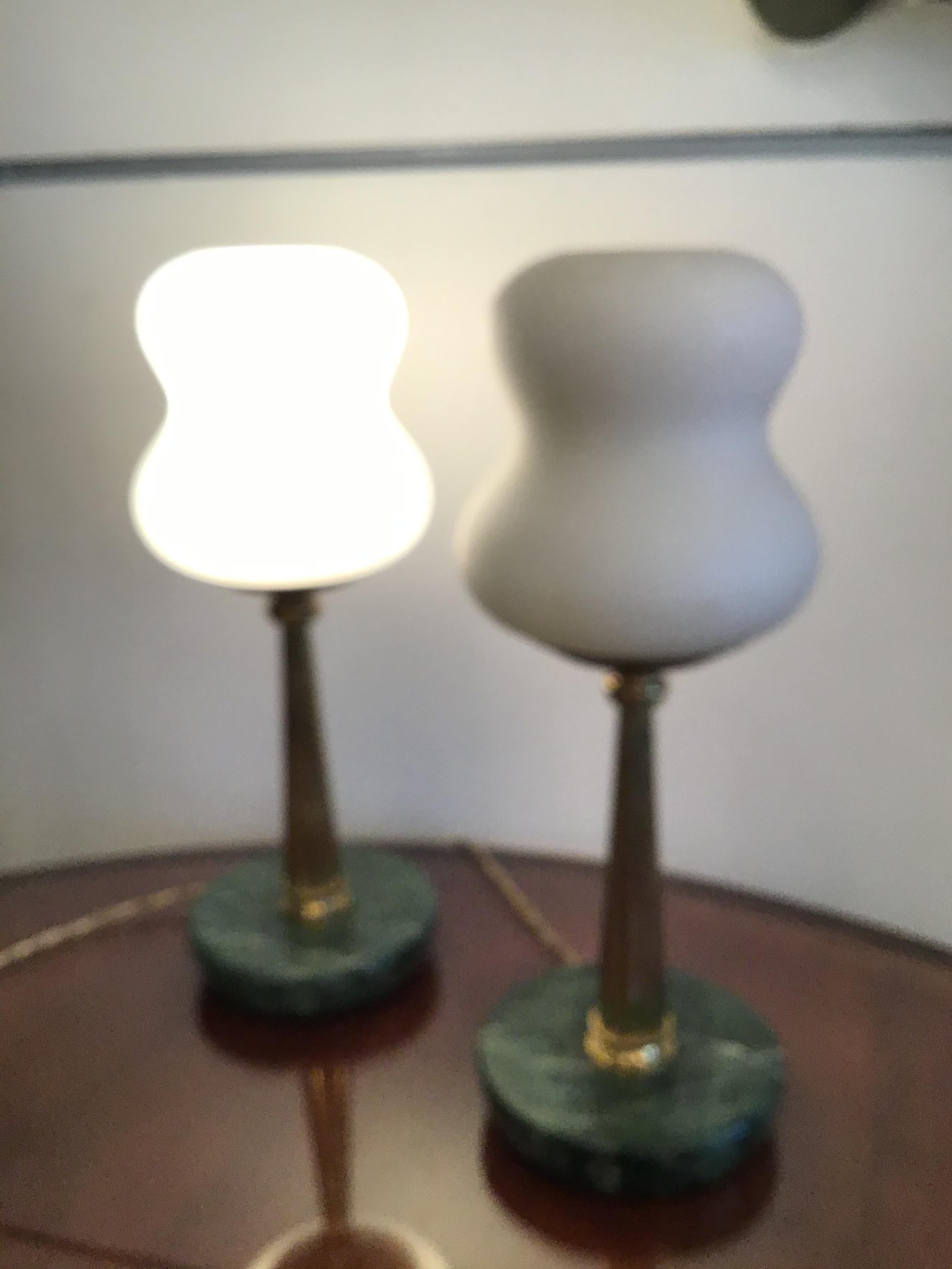 Stilnovo StyleTable Lamps Opaline Brass Marbre, 1950, Italy For Sale 5