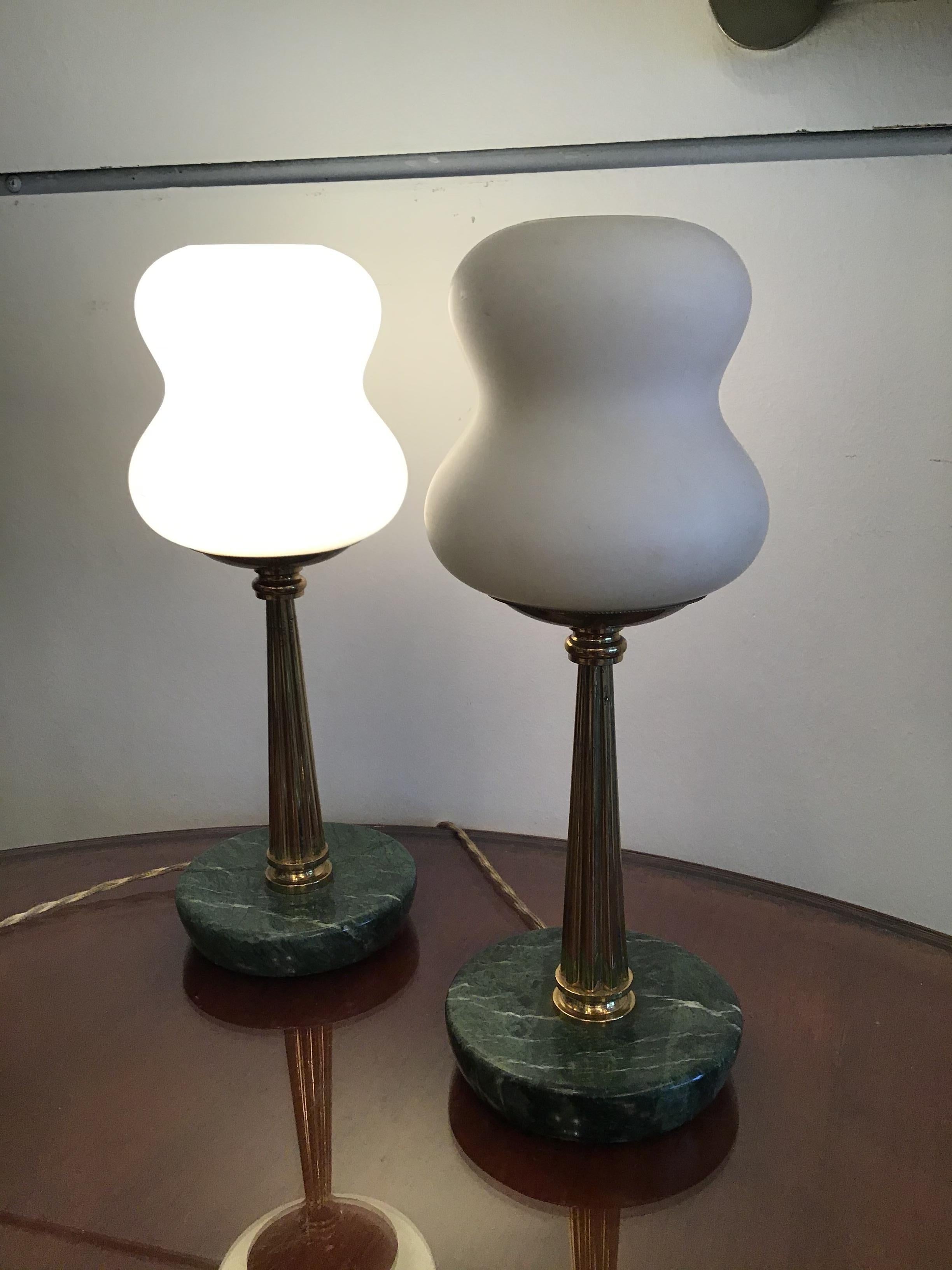 Stilnovo StyleTable Lamps Opaline Brass Marbre, 1950, Italy For Sale 6