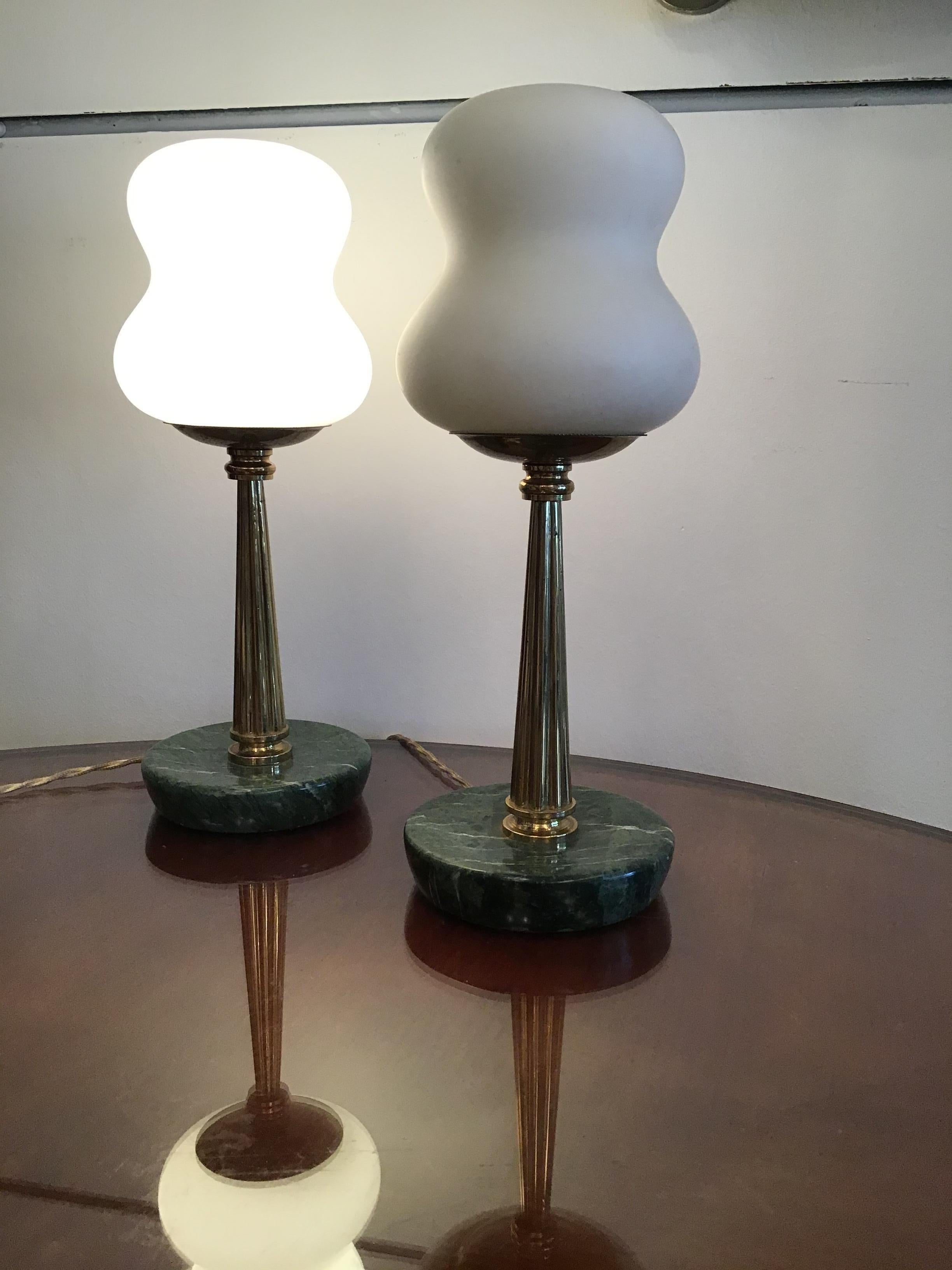 Stilnovo StyleTable Lamps Opaline Brass Marbre, 1950, Italy For Sale 8