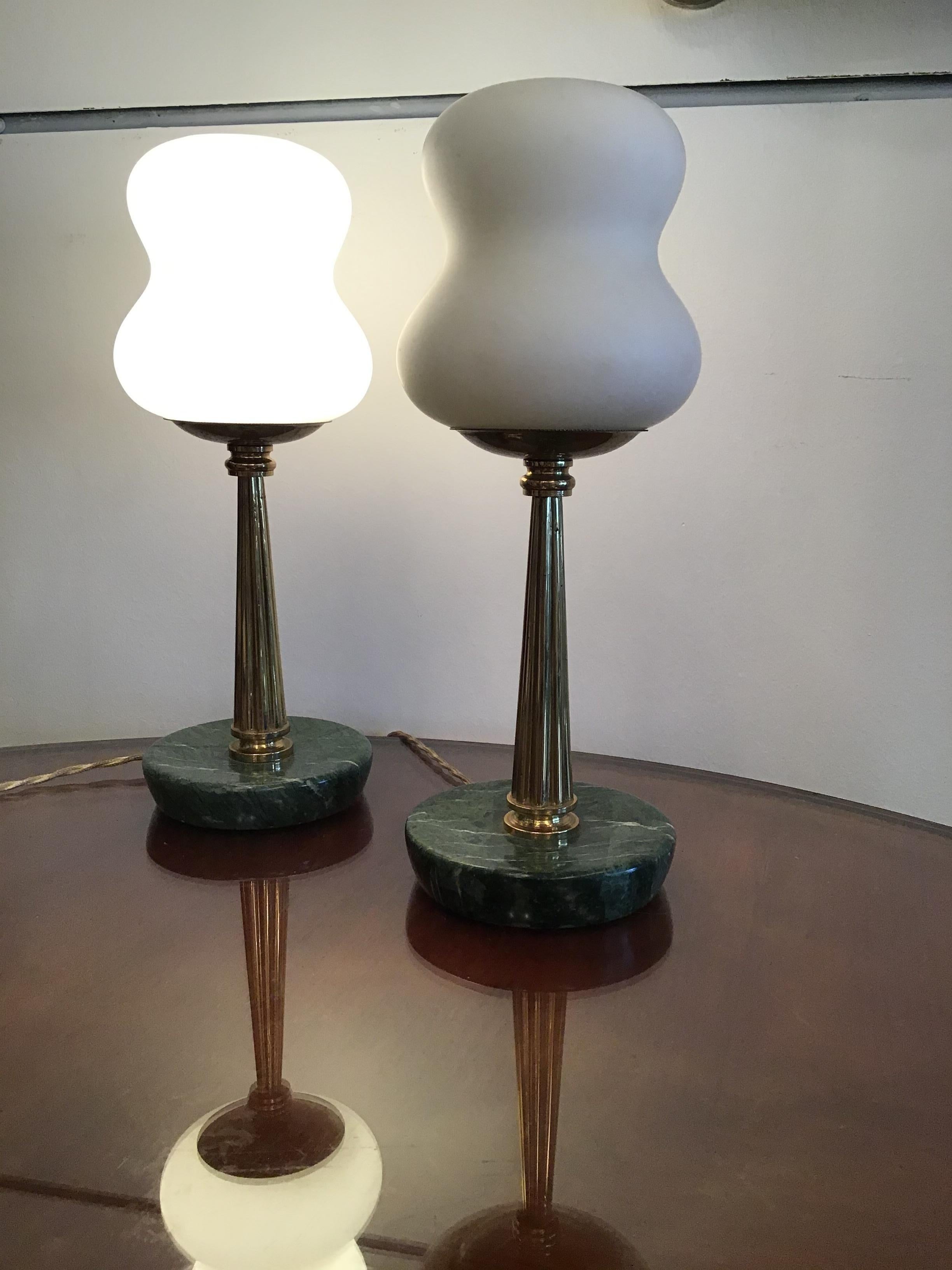 Stilnovo StyleTable Lamps Opaline Brass Marbre, 1950, Italy For Sale 9