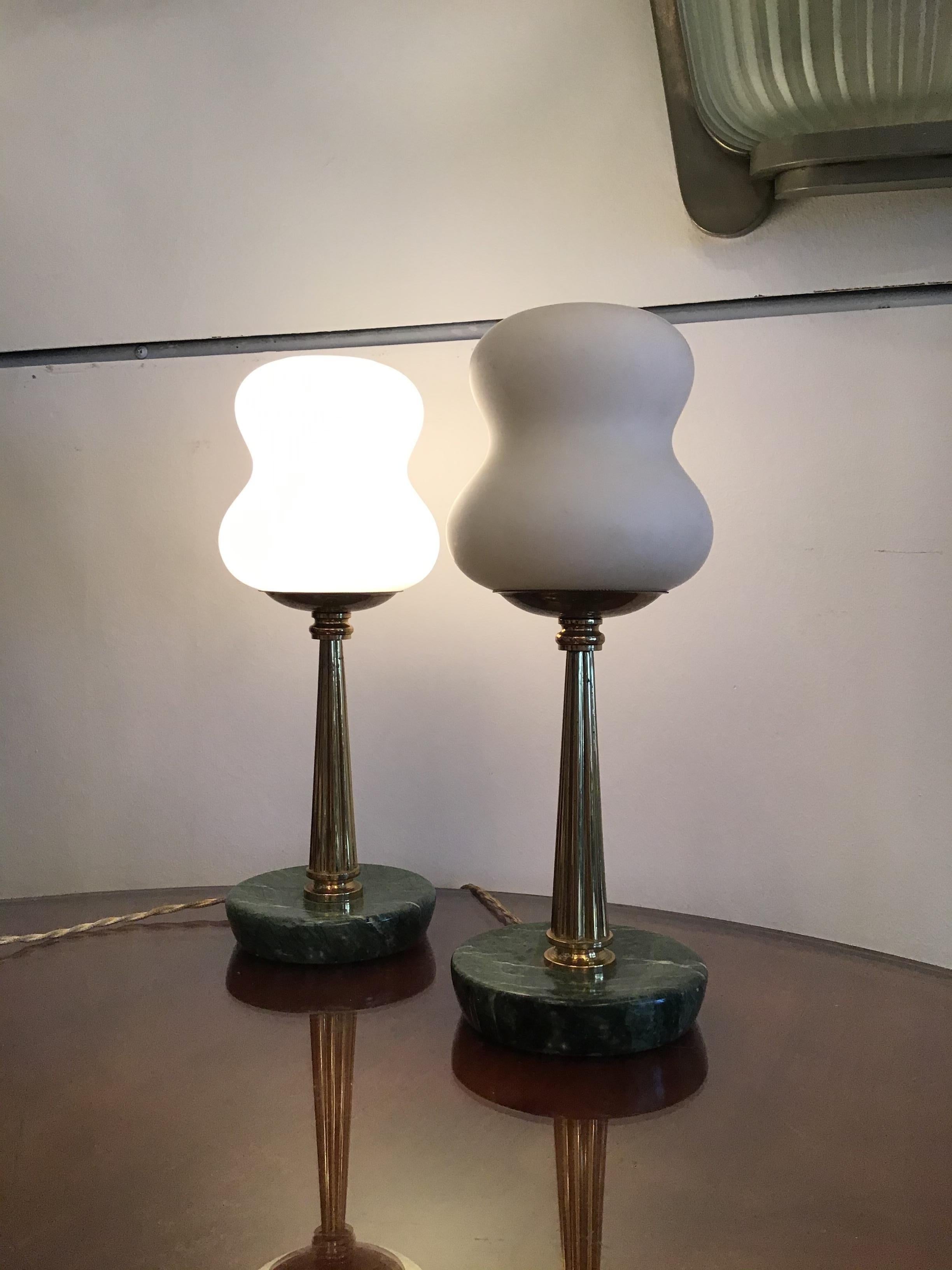 Stilnovo StyleTable Lamps Opaline Brass Marbre, 1950, Italy In Excellent Condition For Sale In Milano, IT