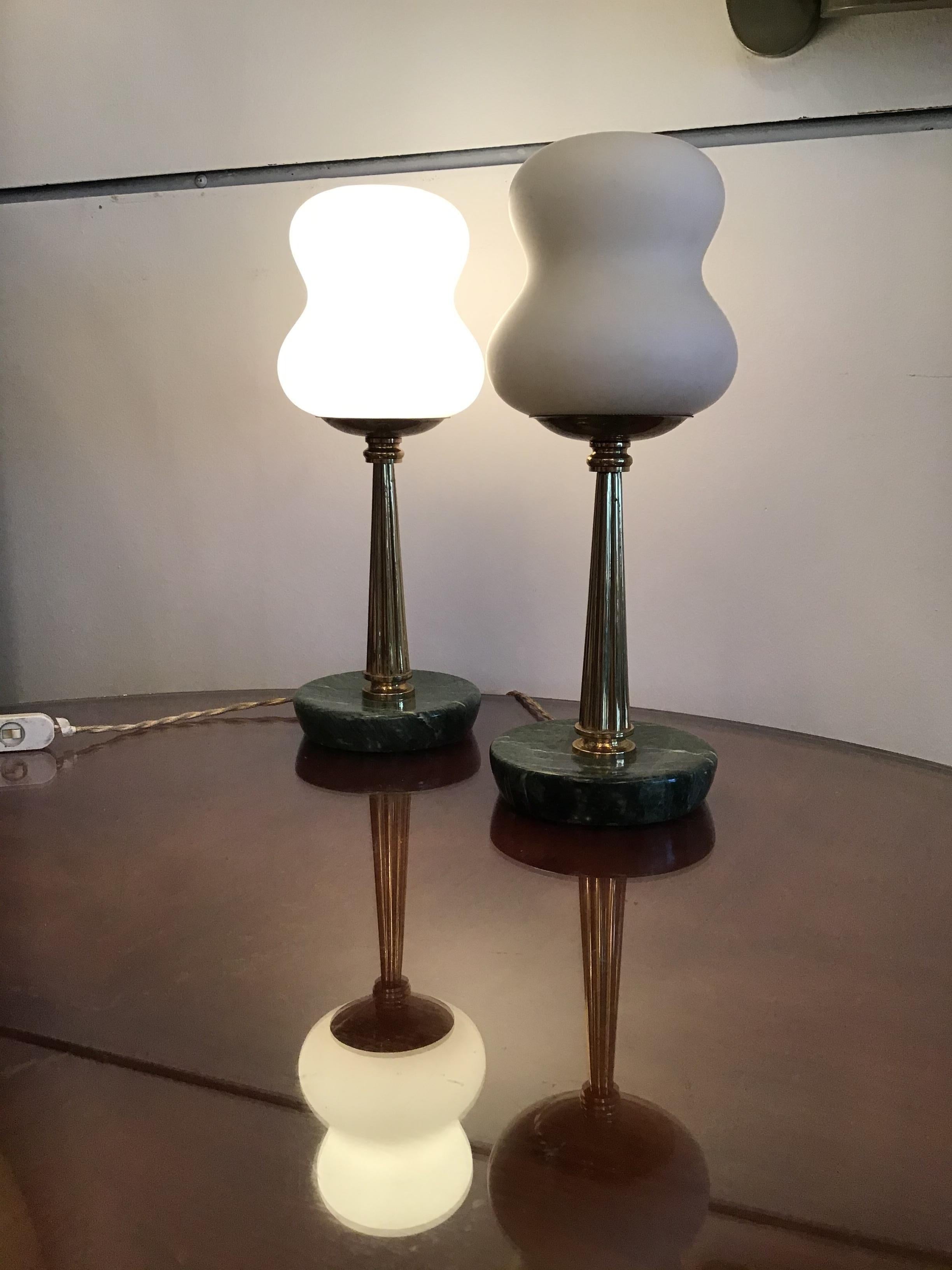 Stilnovo StyleTable Lamps Opaline Brass Marbre, 1950, Italy For Sale 1