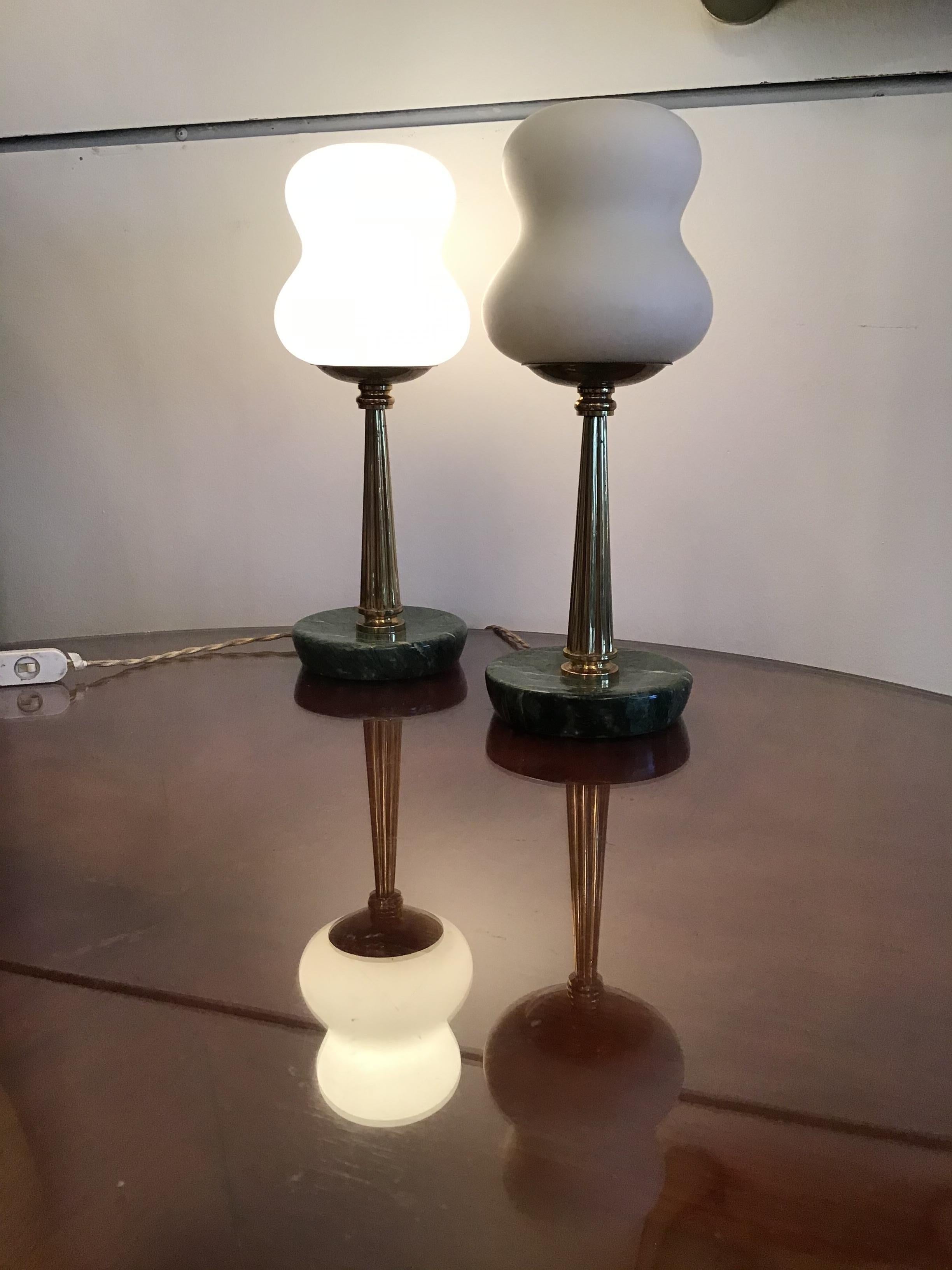 Stilnovo StyleTable Lamps Opaline Brass Marbre, 1950, Italy For Sale 2