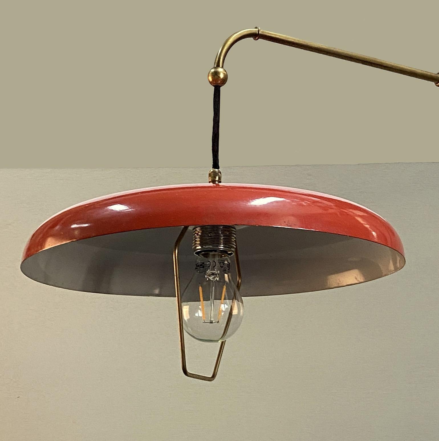 Stilnovo Telescoping Wall Lamp with Red Metal Shade and Counter Weight For Sale 5