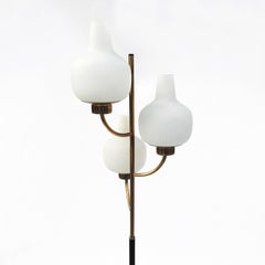 Stilnovo Three Branch Brass and Marble Floor Lamp with Glass Shades