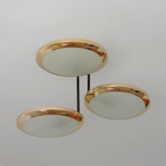 Stilnovo Three Discs Ceiling Lamp in Brass and Glass, Italy 1950s