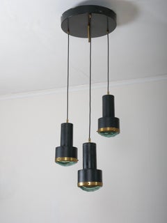 Three-Light Faceted Glass Chandelier Attributed to Stilnovo