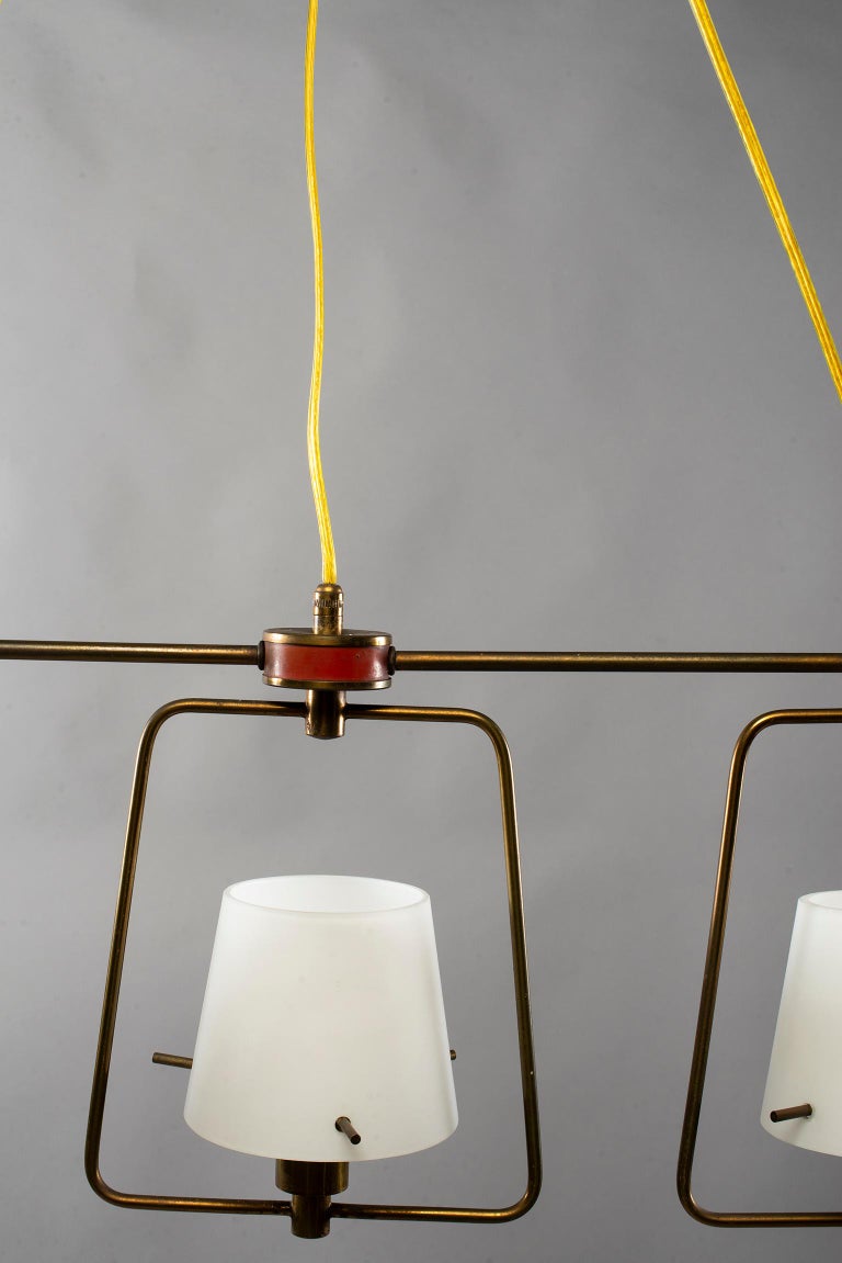 Stilnovo ThreeLight Fixture with Glass Shades and Brass Fittings For Sale at 1stDibs