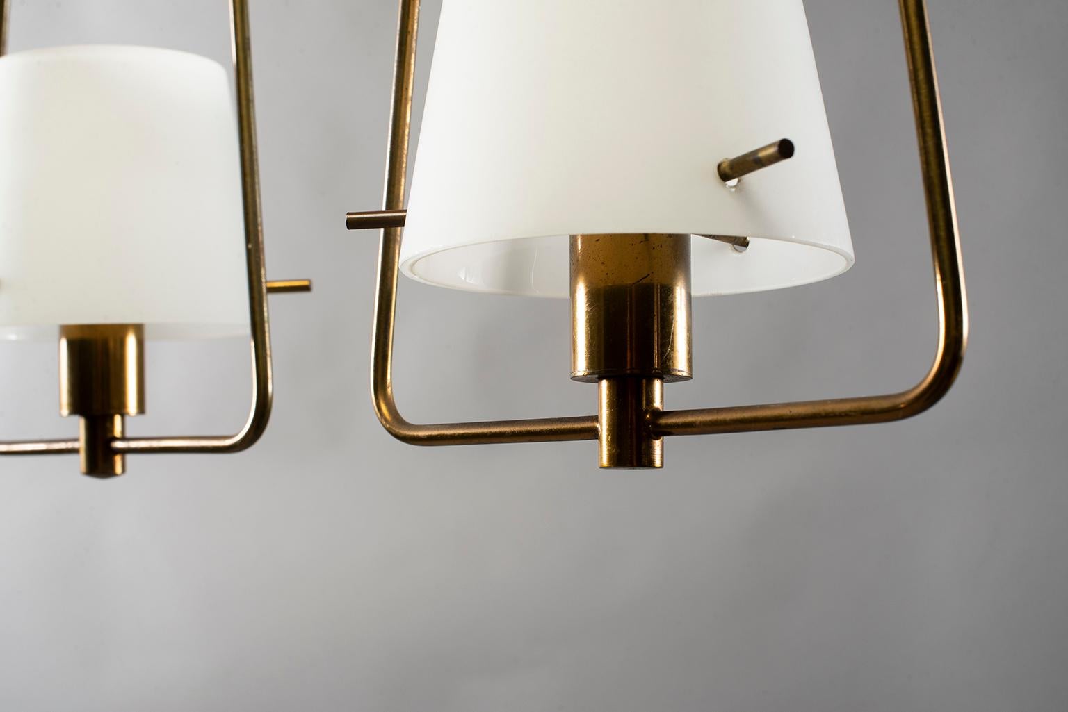Stilnovo Three-Light Fixture with Glass Shades and Brass Fittings For Sale 5