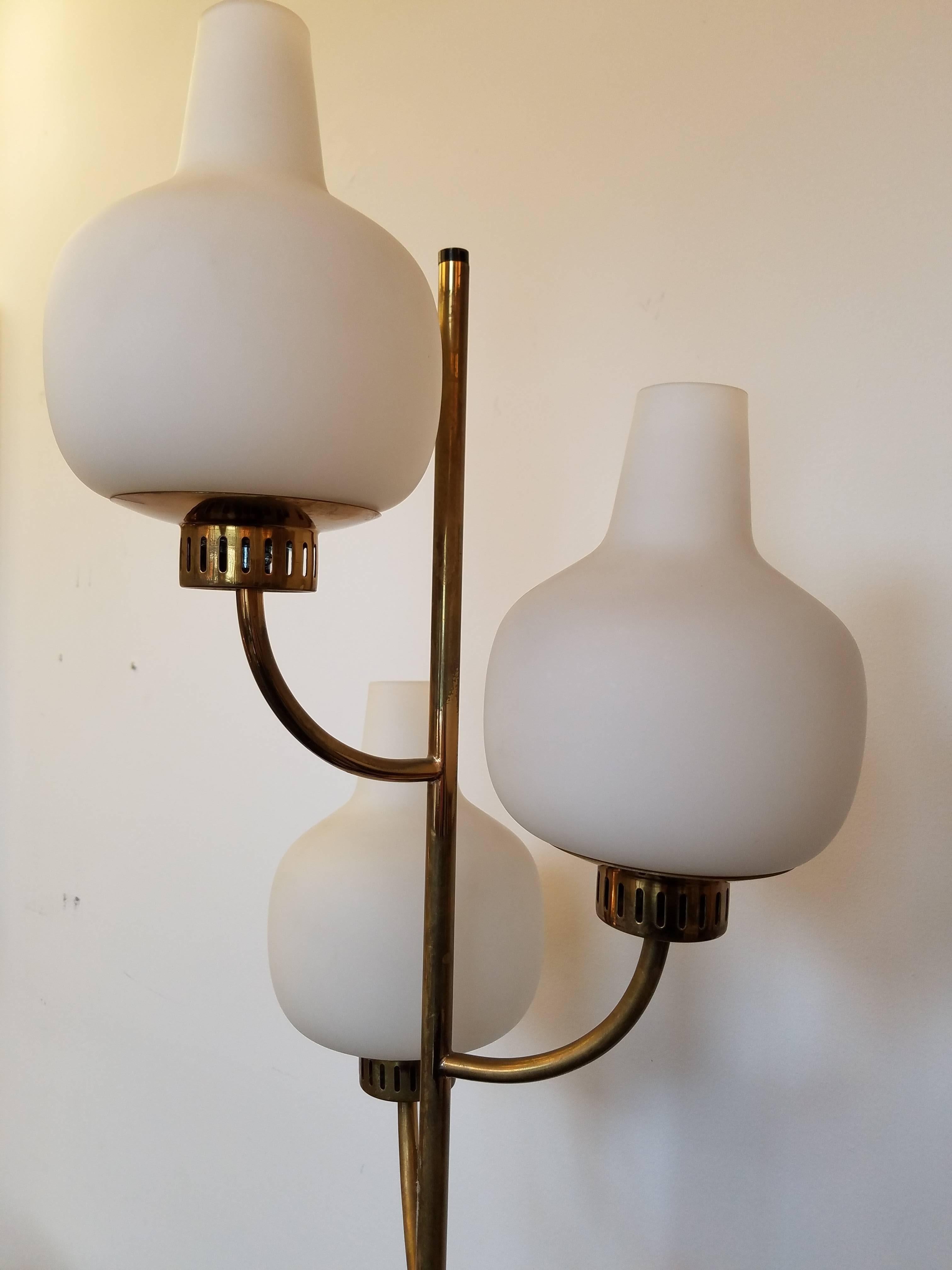 Italian Stilnovo Three-Light/Globe Floor Lamp