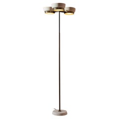 Stilnovo Three-shade floor lamp in metal, brass, marble and glass, Italy, 1950s