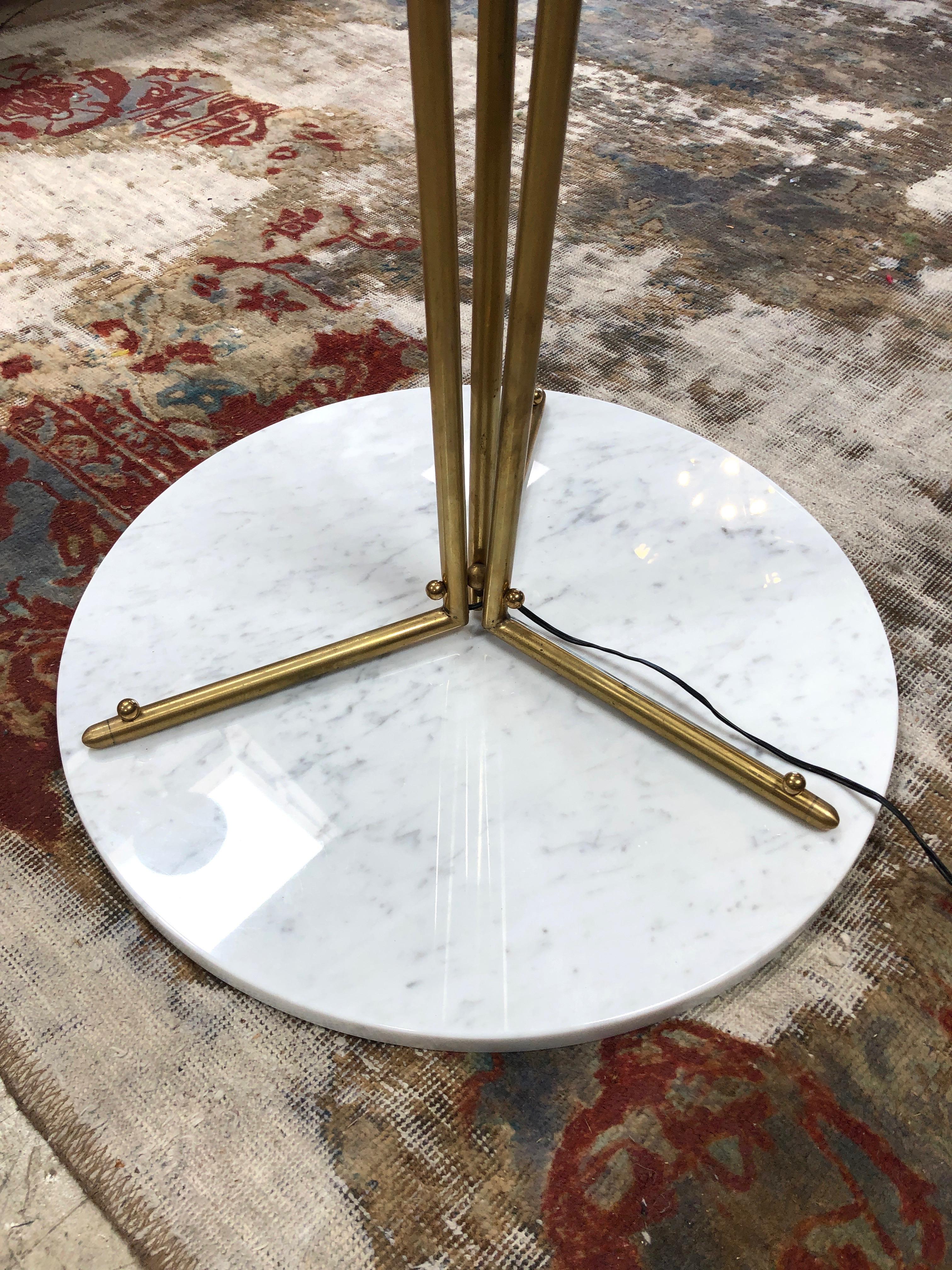 Stilnovo Tripod Floor Lamp in Brass with Carrara Marble Base, Italy, 1960s 4