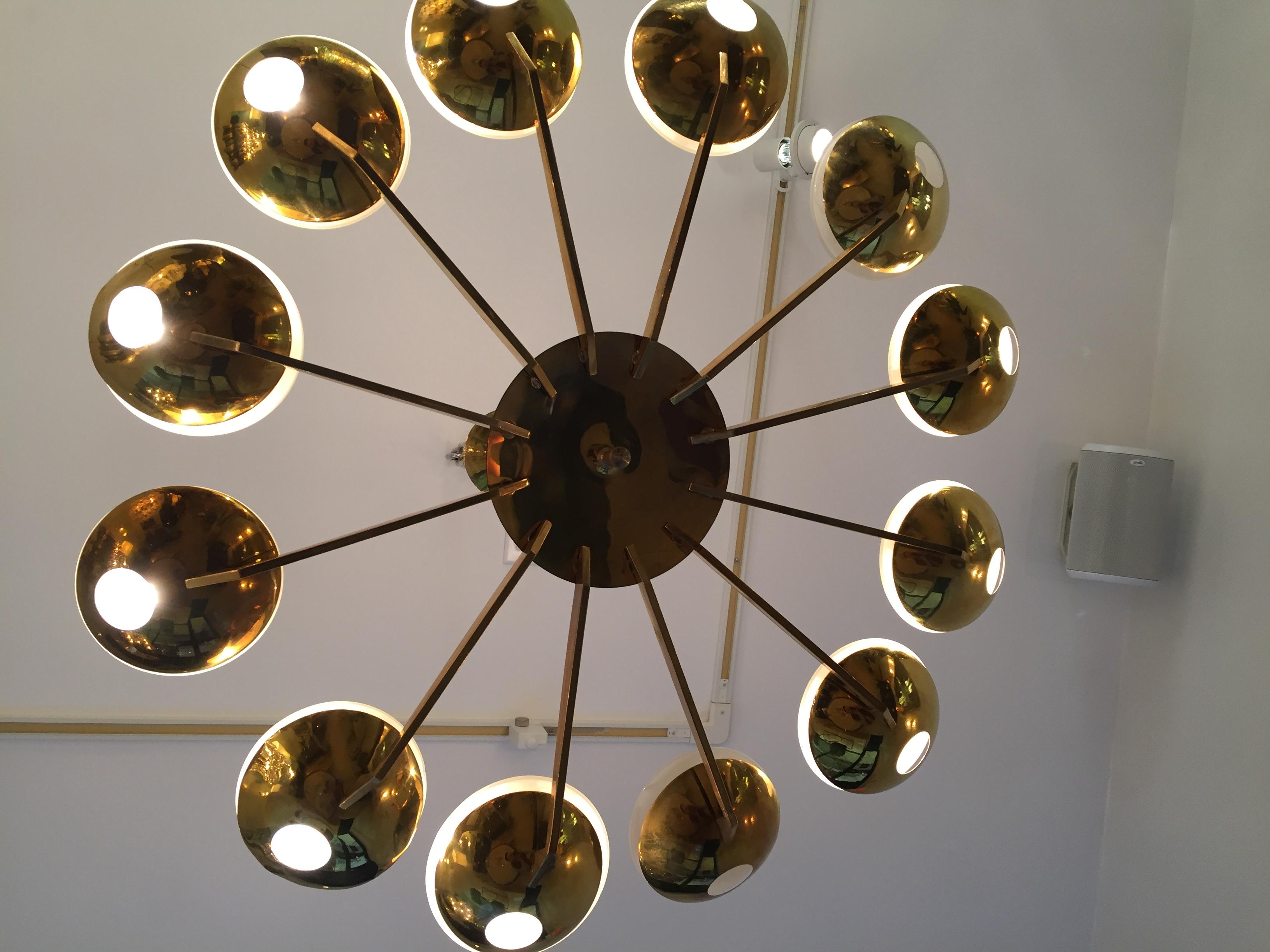 Stilnovo Twelve-Arm Brass and Glass Chandelier In Excellent Condition For Sale In New York, NY