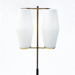 Mid-Century Italian Stilnovo Two Branch Brass and Marble Floor Lamp with Glass