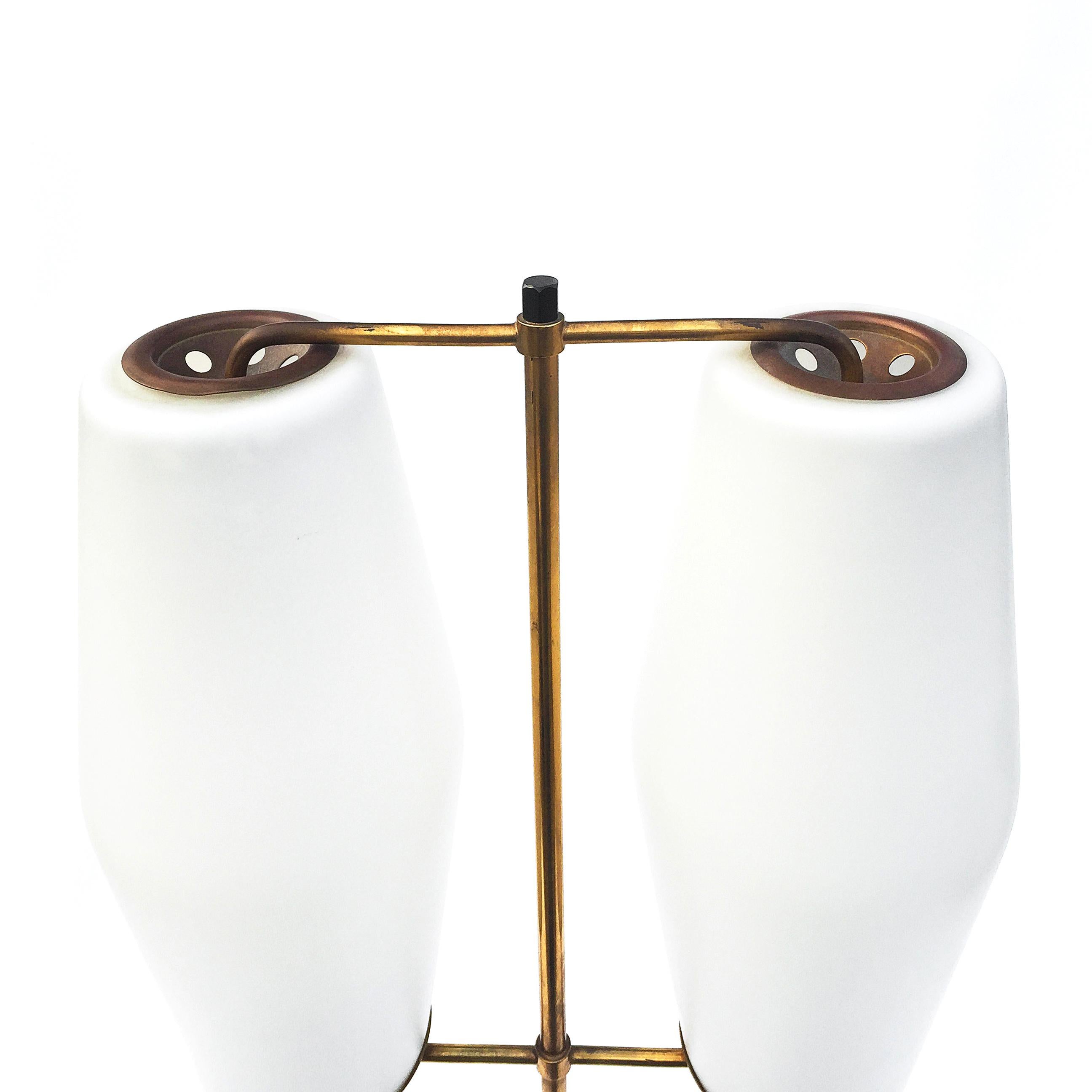 Mid-Century Modern Mid-Century Italian Stilnovo Two Branch Brass and Marble Floor Lamp with Glass  For Sale