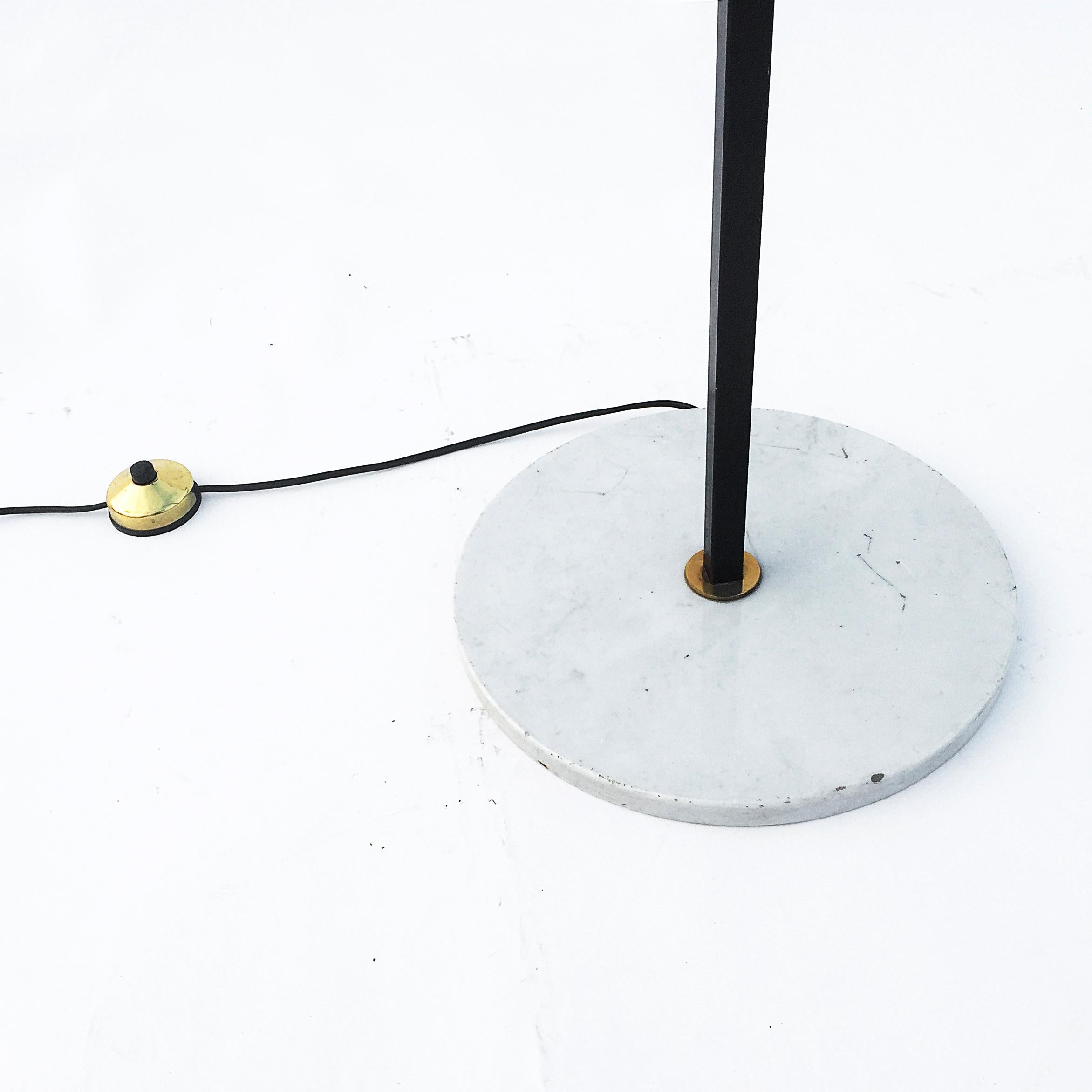 Mid-20th Century Mid-Century Italian Stilnovo Two Branch Brass and Marble Floor Lamp with Glass  For Sale