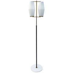 Mid-Century Italian Stilnovo Two Branch Brass and Marble Floor Lamp with Glass 