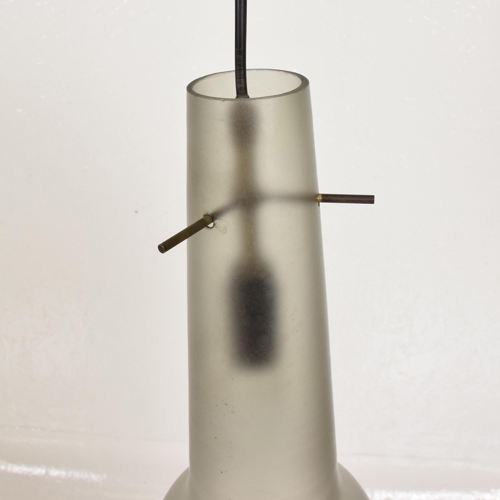 Stilnovo Two Light Brass Pendant Lamp Frosted Glass Minimalist Modern 1960 Italy For Sale 4