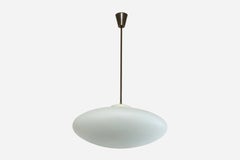 Stilnovo UFO Pendant Light, Opaline Glass & Brass, Italy, 1960s