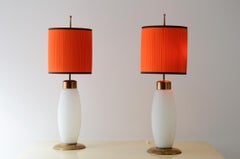 Stilnovo, unique pair of large table lamps in opaline lighted glass