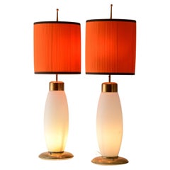 Stilnovo, unique pair of large table lamps in opaline lighted glass