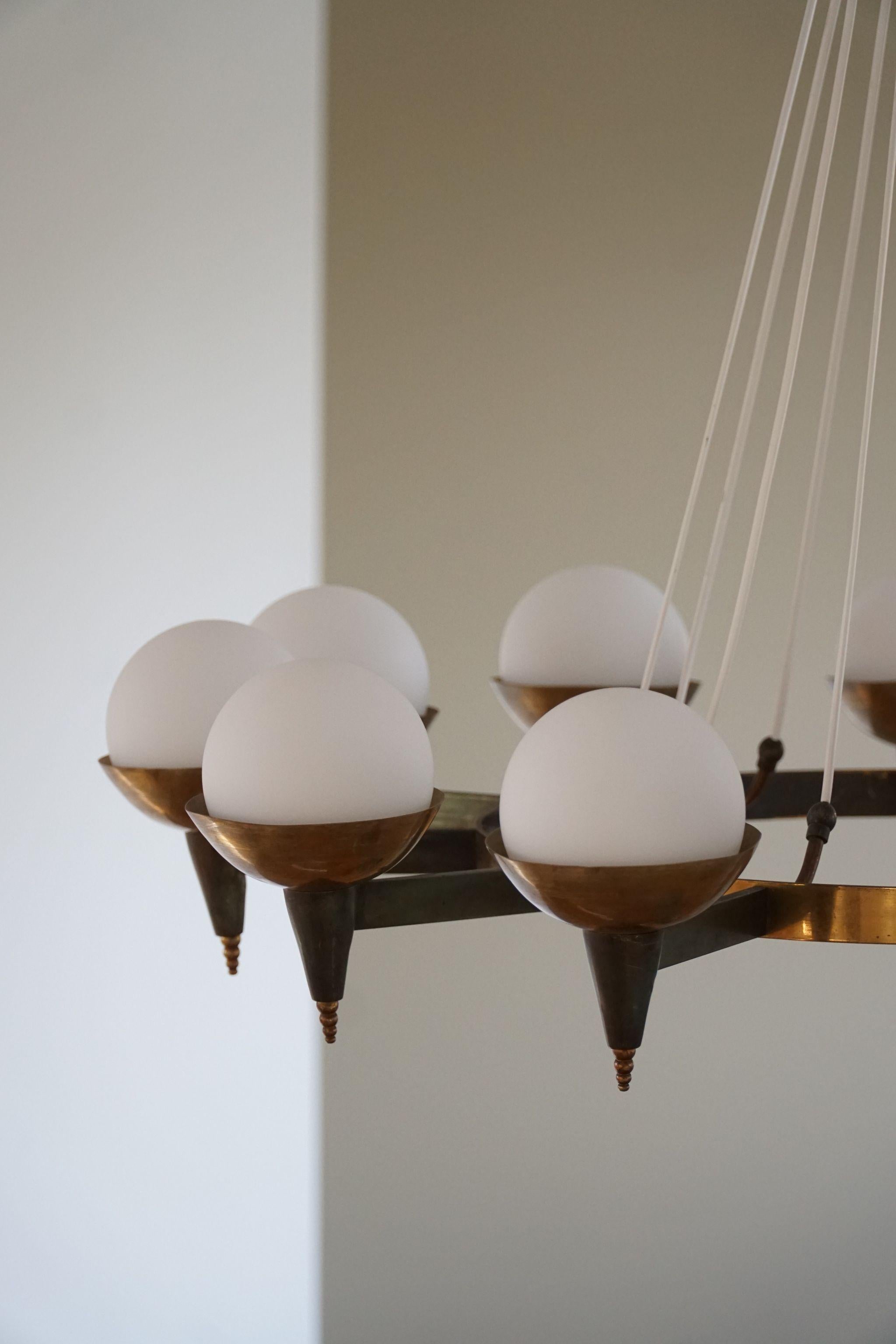 Art Deco Stilnovo Vintage Chandelier, Mid-Century Modern, 12 Lights, Made in Italy, 1950s