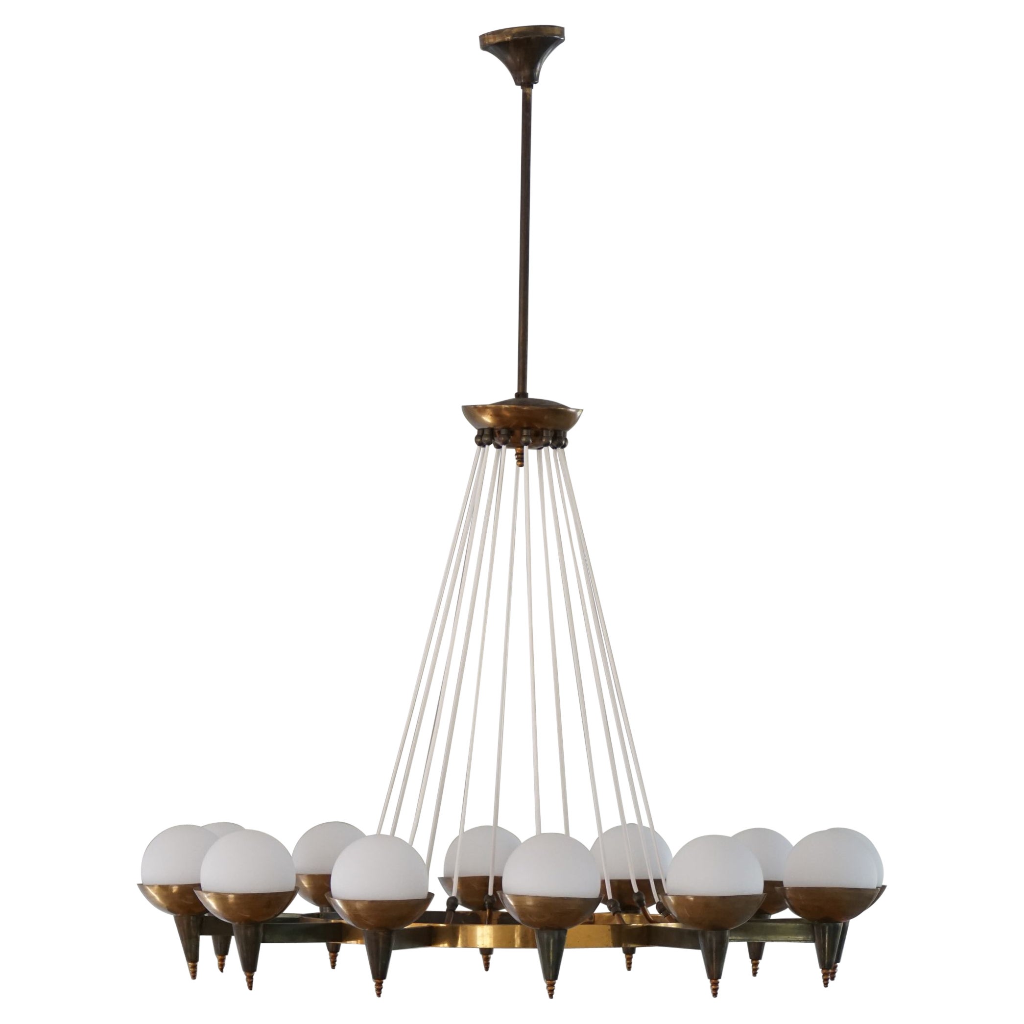 Stilnovo Vintage Chandelier, Mid-Century Modern, 12 Lights, Made in Italy, 1950s