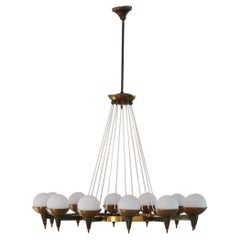 Stilnovo Vintage Chandelier, Mid-Century Modern, 12 Lights, Made in Italy, 1950s
